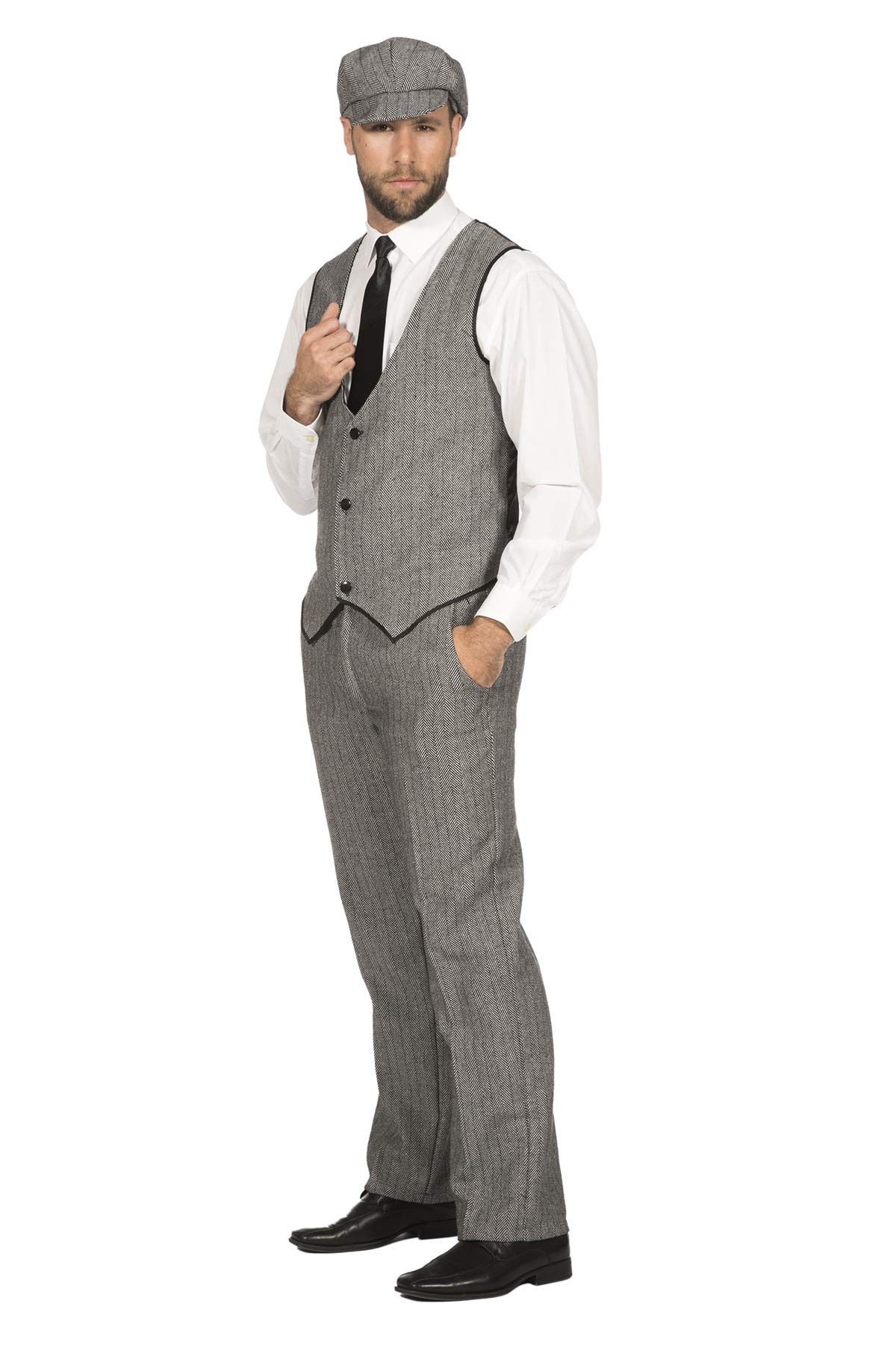 WILBERS & WILBERS Costume Peaky Blinders des années 20 noir et blanc pantalon long gilet casquette plate The Roaring Twenties 20