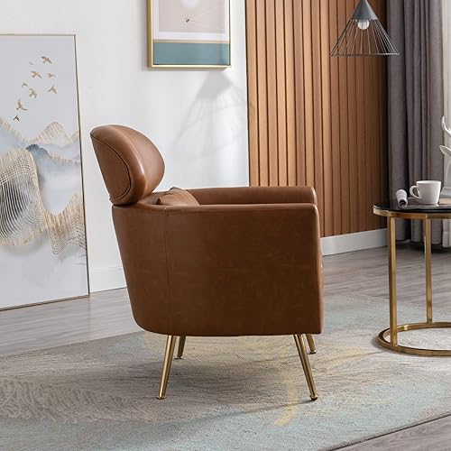 Miniatura 7 de Silla decorativa tapizada con brazo de barril para sala de estar, dormitorio, recepción, oficina, moderna y suave acolchada con patas doradas y