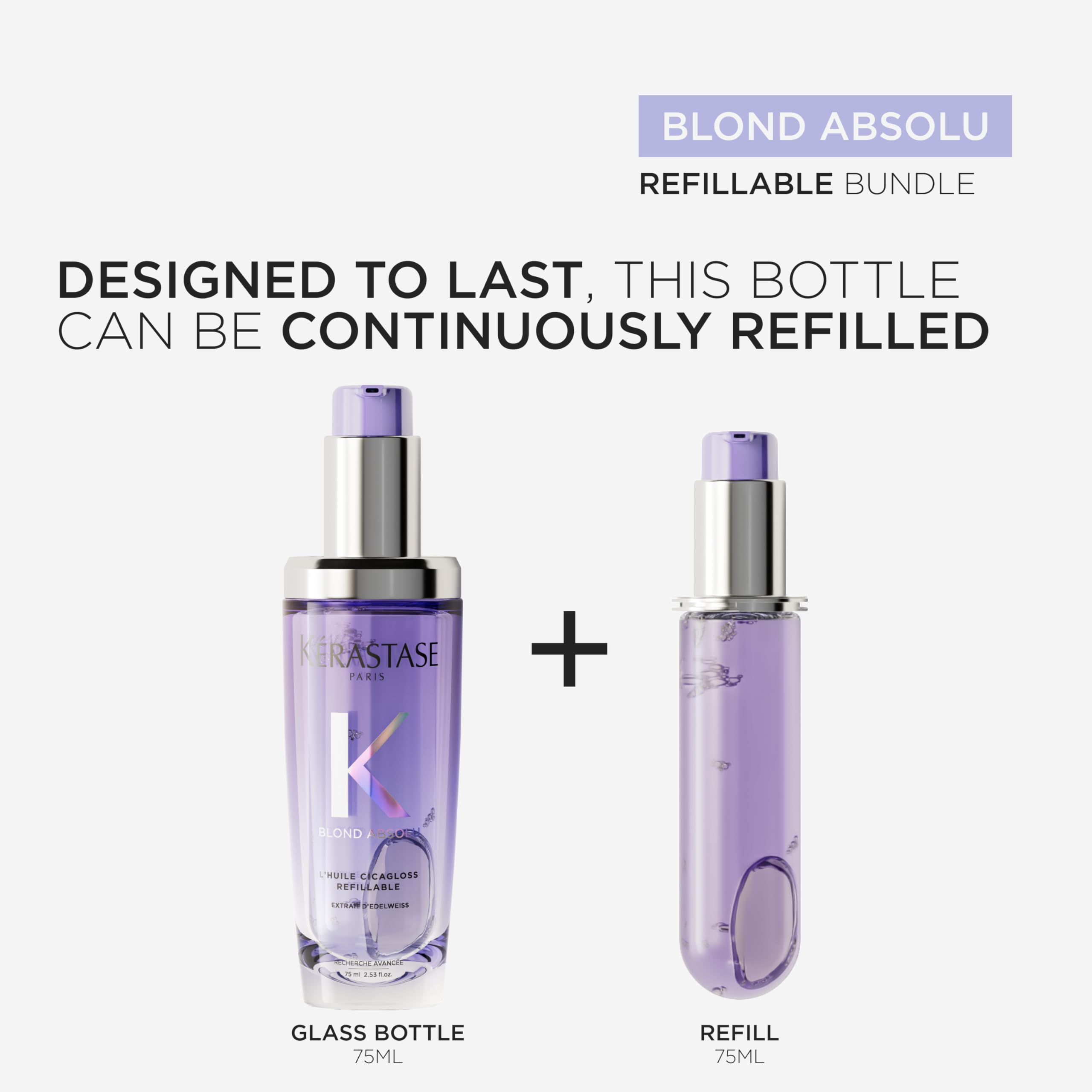 Kérastase Blond Absolu l’Huile Cicagloss, Stärkendes Pflege-Öl für blondes oder blondiertes Haar, Reparierende und stabilisierende Haarpflege mit Hitzeschutz, Nachfüllpackung, 75 ml