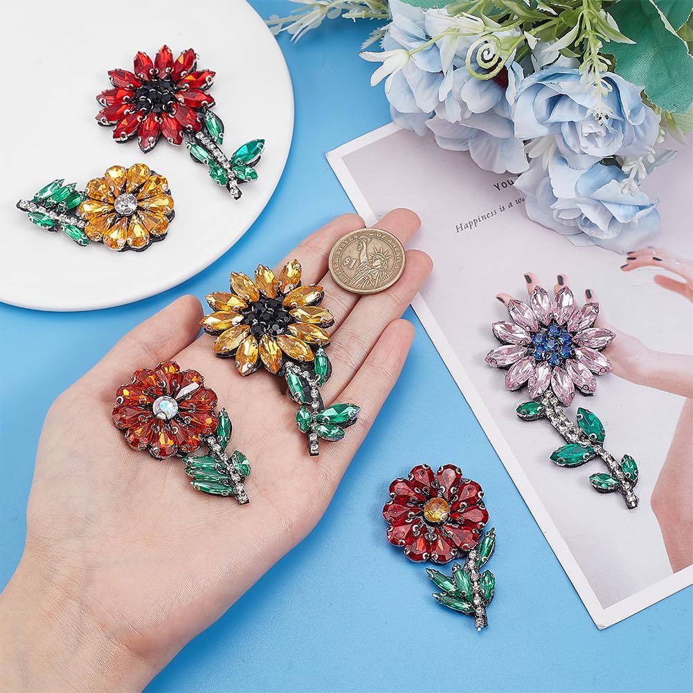 WEBEEDY 6PCS Beaded Applique Patches Flowers Sewing Patch Embroidery Appliques DIY Craft Badge for Clothing Shoes Socks
