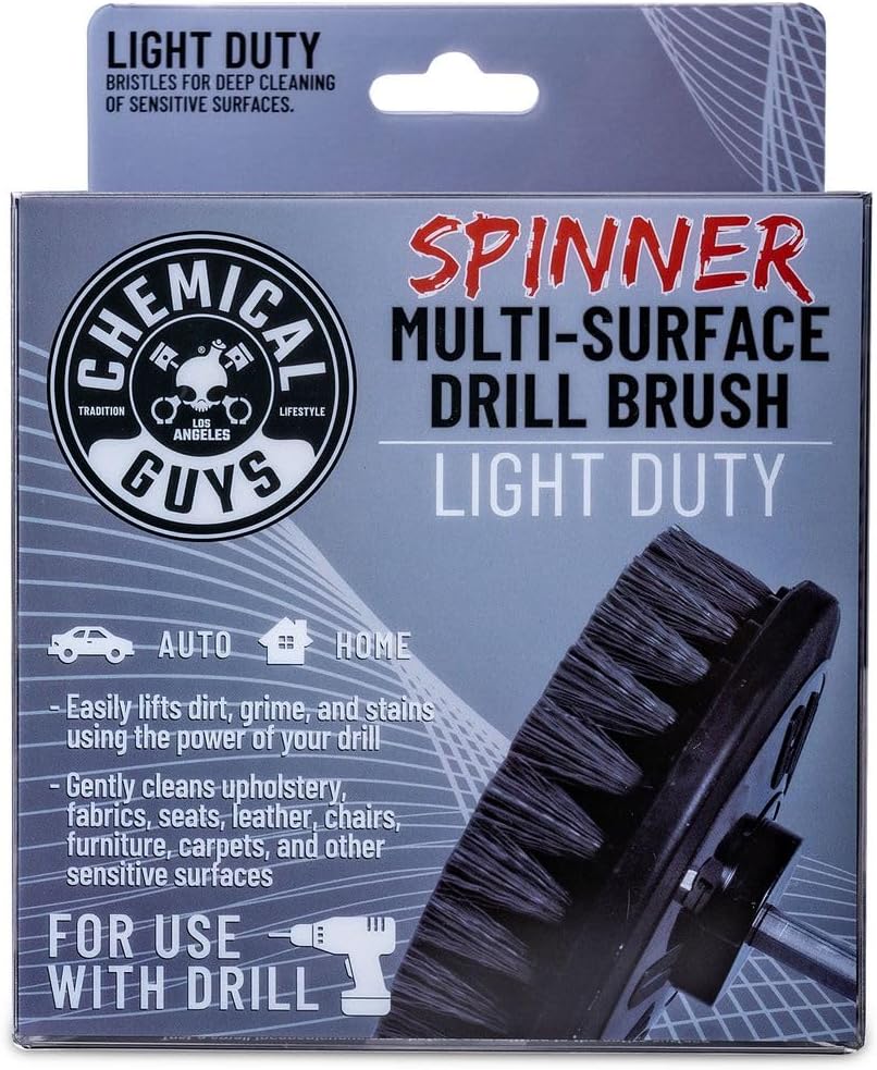 Chemical Guys ACC506 Light Duty Spinner Multi-Surface Drill Brush Attachment (Fits Any Standard Drill - Power Scrubber Removes Stains & Gently Cleans Upholstery, Fabric and Carpet), Gray