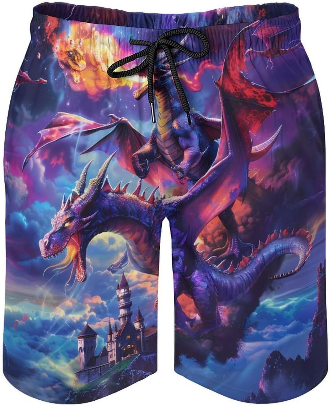 Dragon Night Castle Casual Men's Swim Trunks Novelty Summer Beach Shorts Swimwear with Pocket