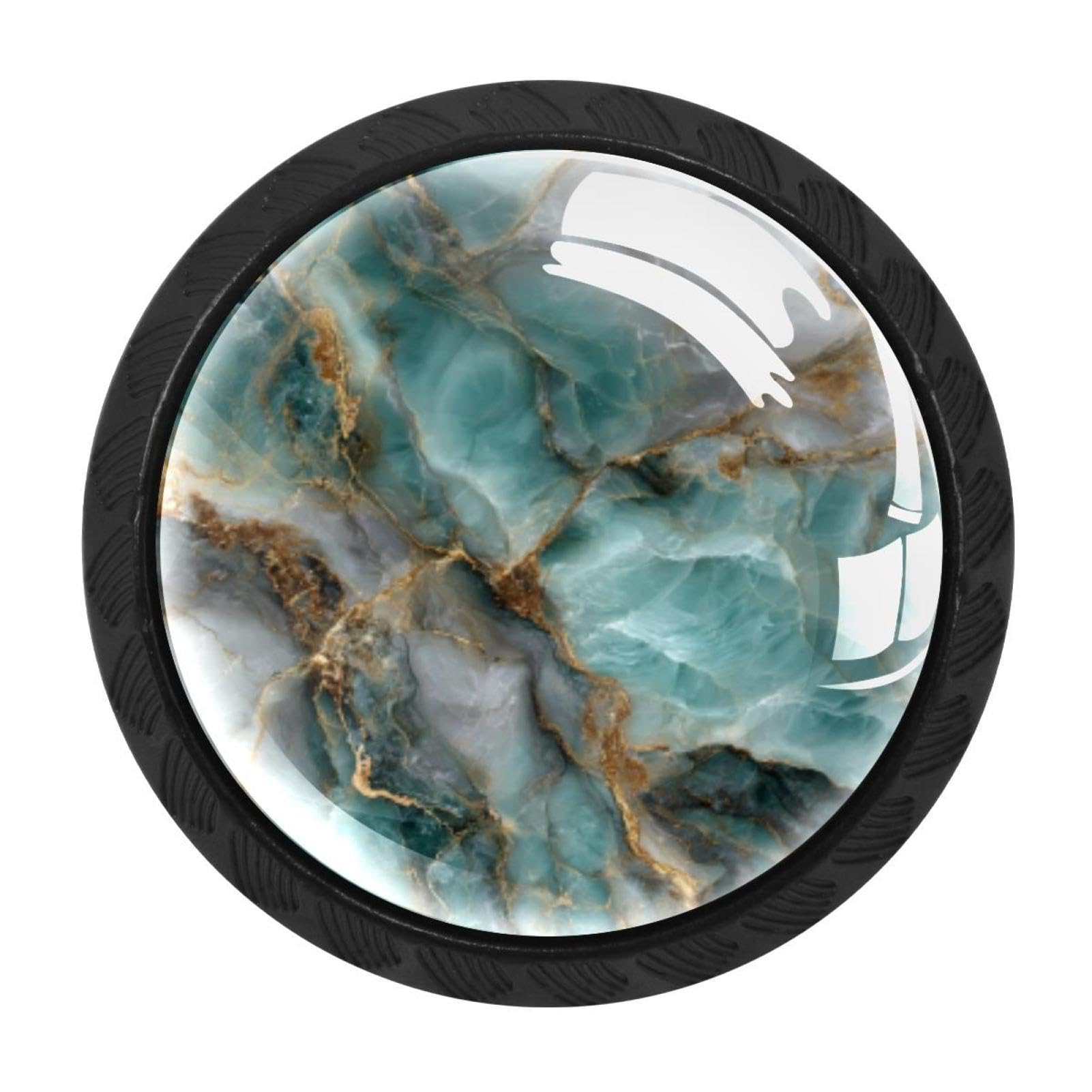 CHENZZZZ 4 Pack Turquoise Marble (3) Dresser Drawer Cabinet Knobs Round Crystal Glass Knobs Pulls Handles for Kitchen Wardrobe Cupboard Door Hardware