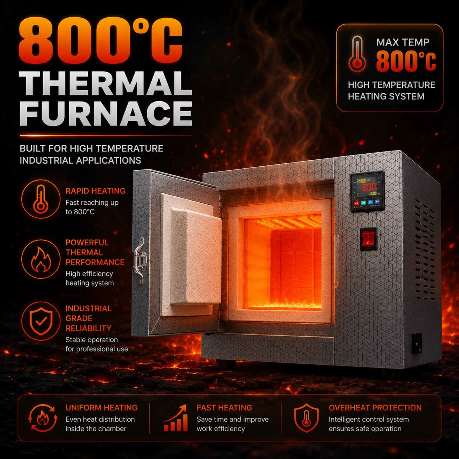 Muffelofen 1500W mit 4-Seiten Heizelement,Ausbrennofen mit Wachsablauf Rinne-Digitaler Brennofen Keramik Hobby Ton Segmentierte Waermesaettigung Thermostat Regler
