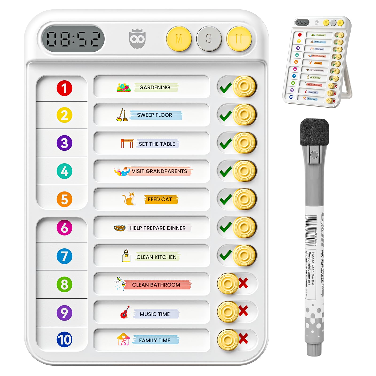 2-in-1 Chore Chart with Visual Timer for Kids 21PCS Magnetic Schedule Board