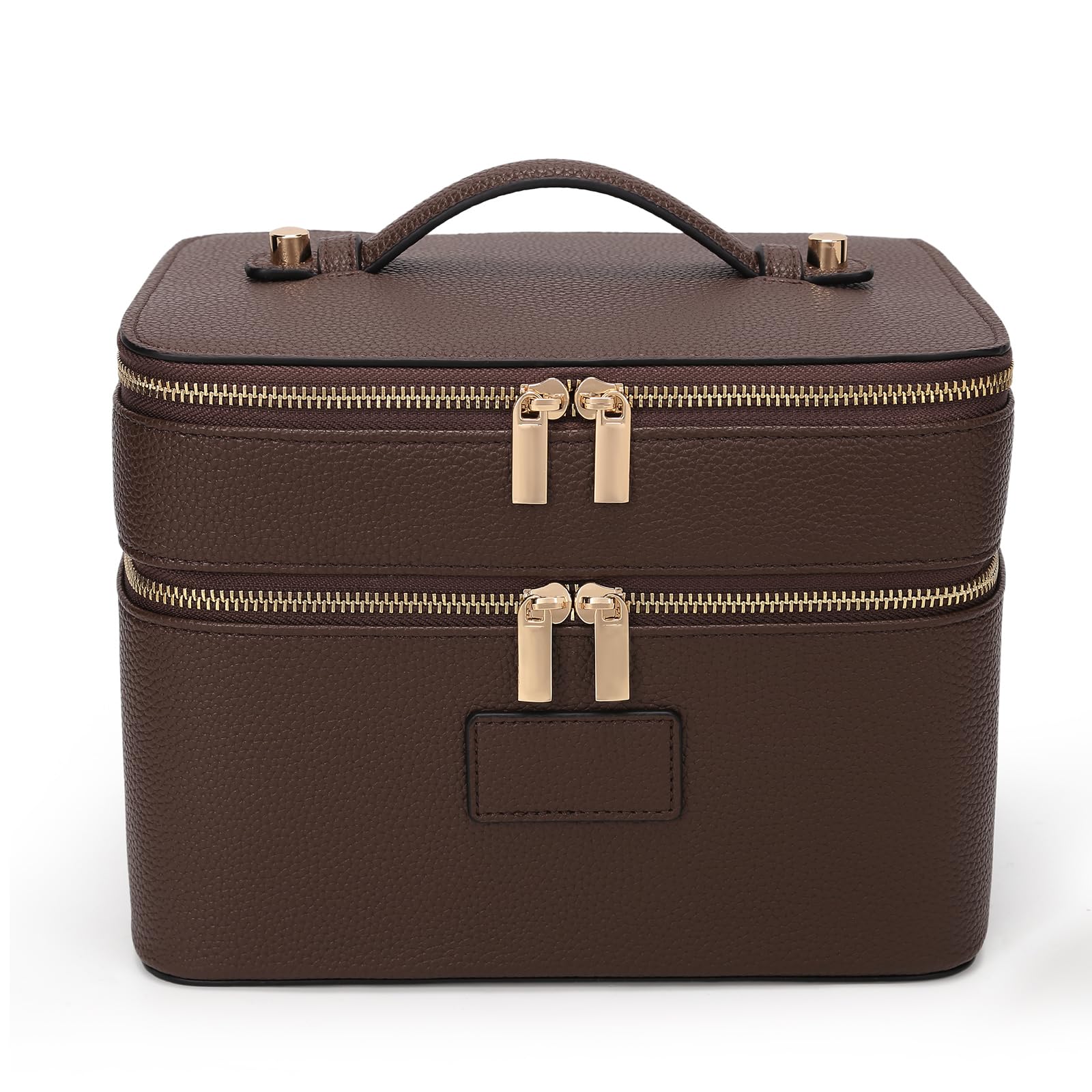HiTotes Make-up-Tasche für Damen, groß, Leder, Make-up-Kulturbeutel, Reise-Kulturbeutel, doppellagig, Kosmetiktasche für den täglichen Gebrauch, A01-Kaffee, 9.45in, Kosmetikkoffer