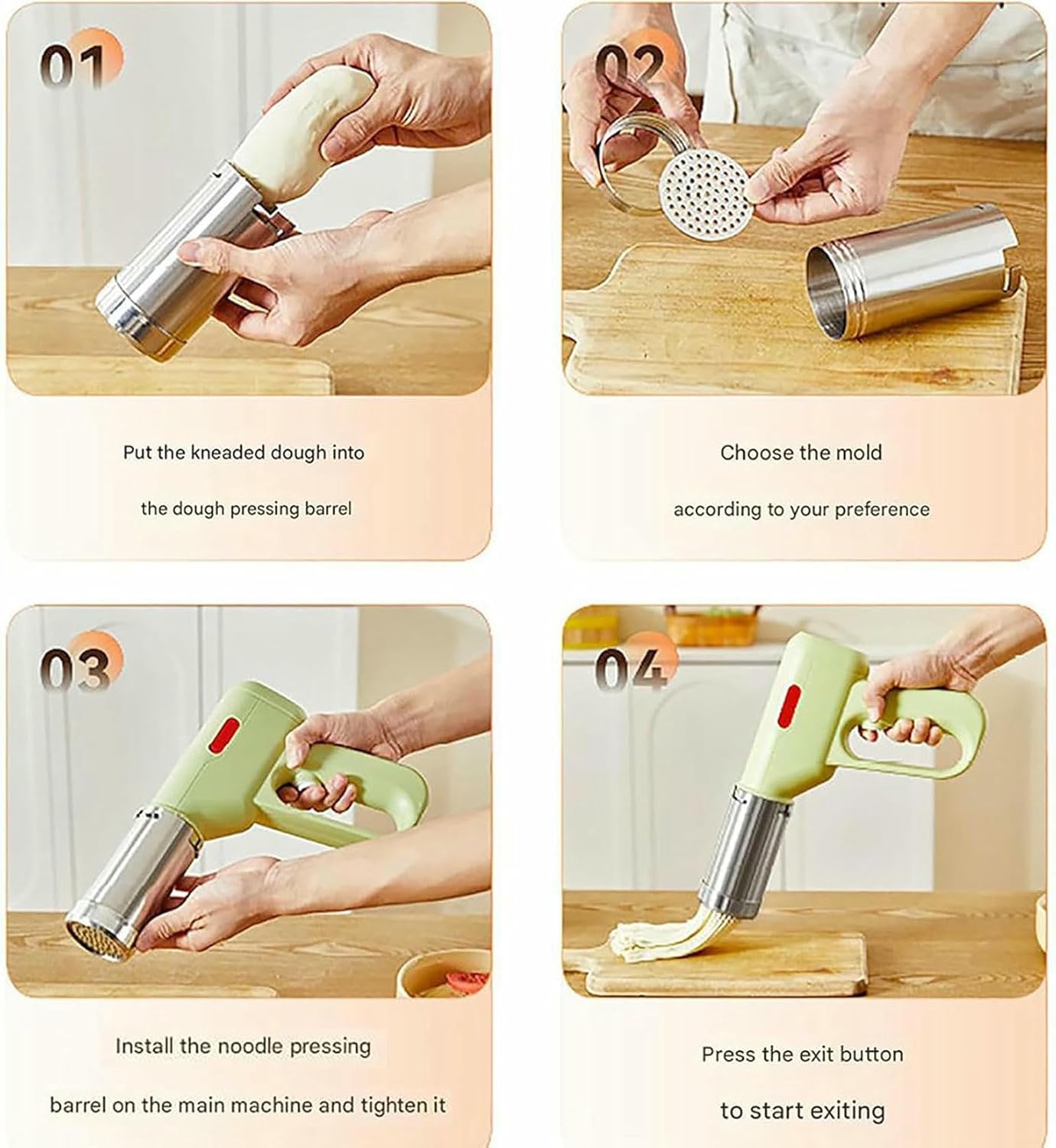 Pasta Maker Machine Pasta Extruder, Electric Handheld Cordless Noodle Maker Automatic Dough Pressing Machine with 5 Molds to Make Spaghetti Ramen, Easy to Clean
