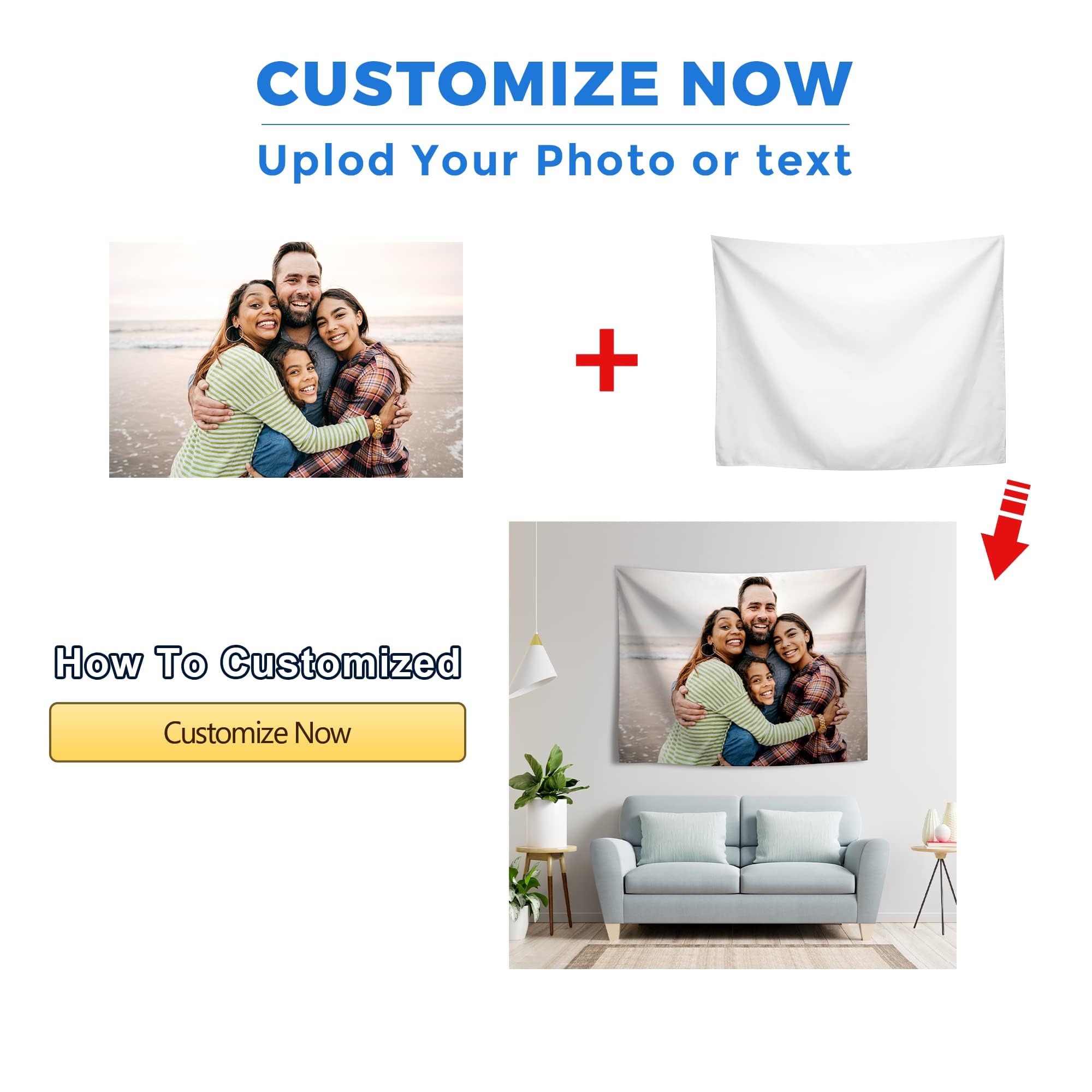 JINJUREN Custom Tapestry Upload Images Personalized Custom Tapestry Customized Backdrop Banner Print Any of Your Design Photo/Text/Logo Wall Hanging Art Decor for Wedding, Family, Festival ,Birthday