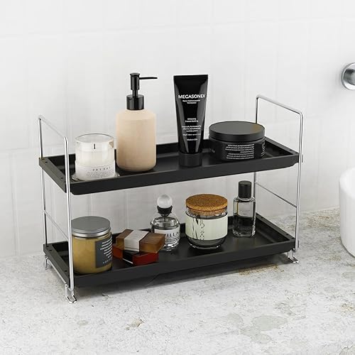 Miniatura 4 de JANUSLiANG - Organizador de mostrador de baño de 2 niveles, estante de especias de cocina o estante de almacenamiento de maquillaje, bandeja de