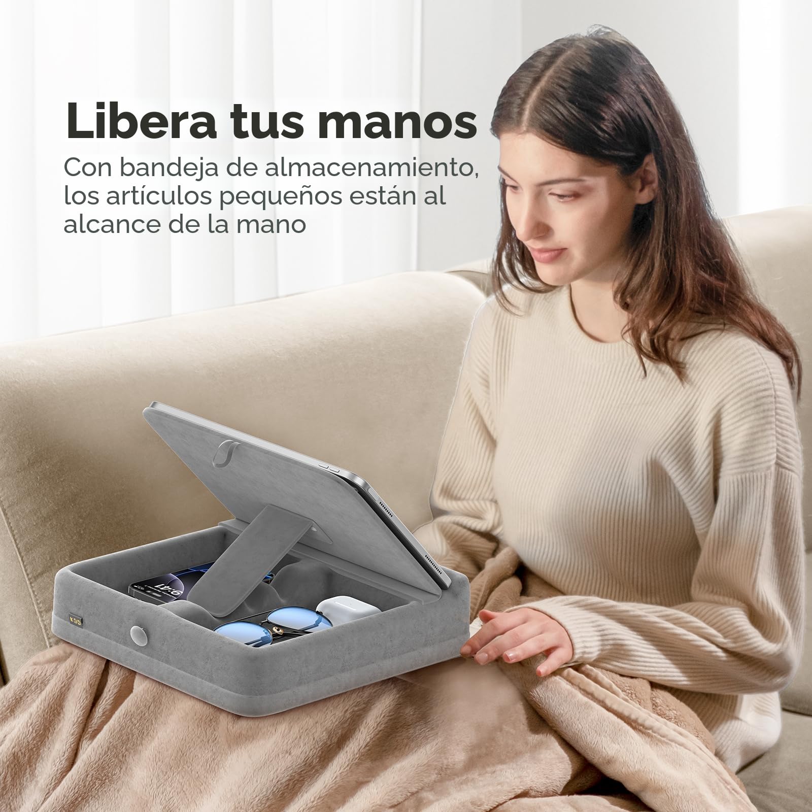 KDD Soporte de Almohada para Tableta con Almacenamiento, Soporte de Tablet para Cama, Soporte de Tableta Ajustable Angulo con Soporte de Aguja Compatible con iPad Pro, Air, Mini, Book, Phone(4-13 ")