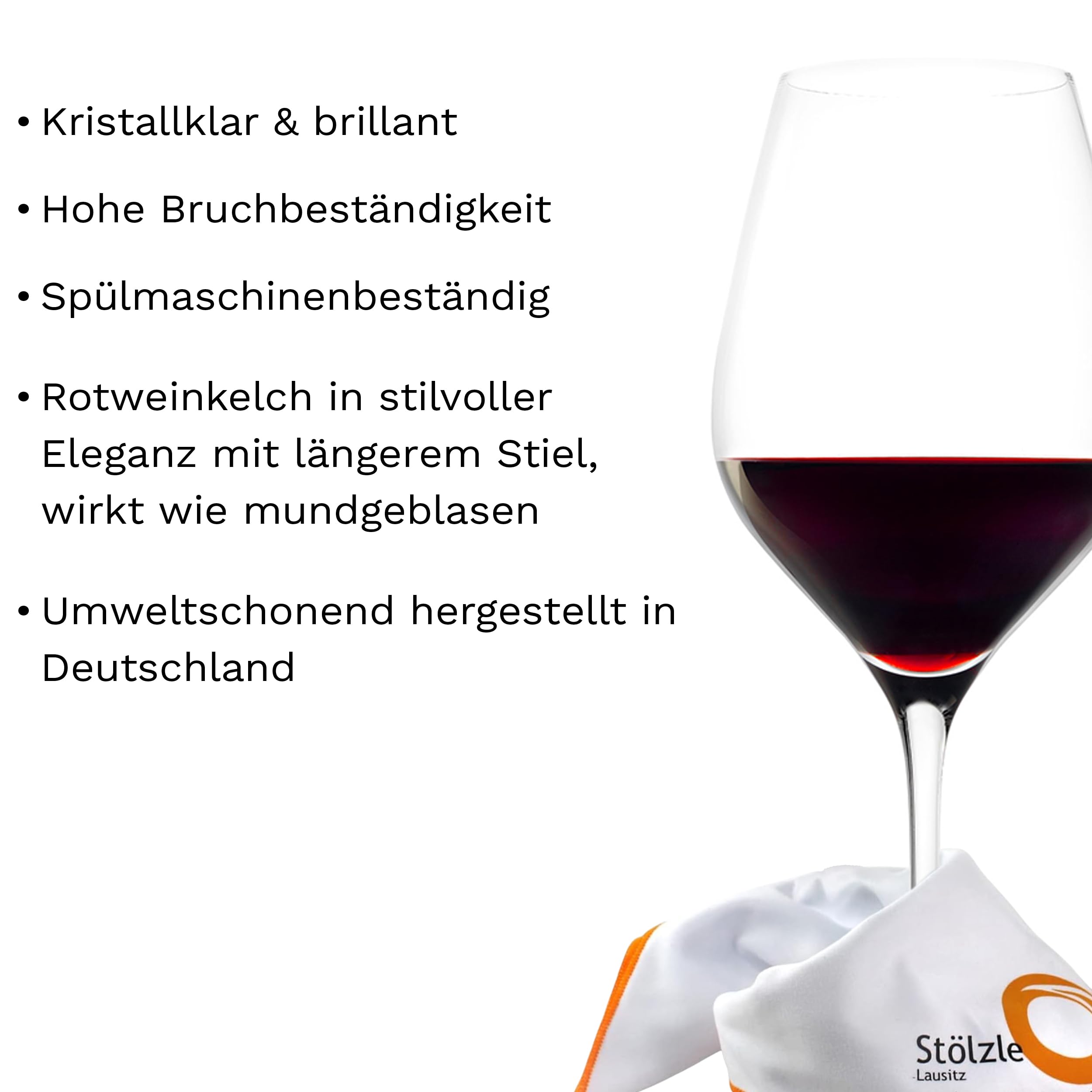 Stölzle Lausitz Exquisit Royal Rotweingläser mit Poliertuch 480 ml, 6er-Set | Rotweingläser mit Poliertuch für Rotwein und optimale Aromaentfaltung, aus Kristallglas, stoßfest & spülmaschinengeeignet