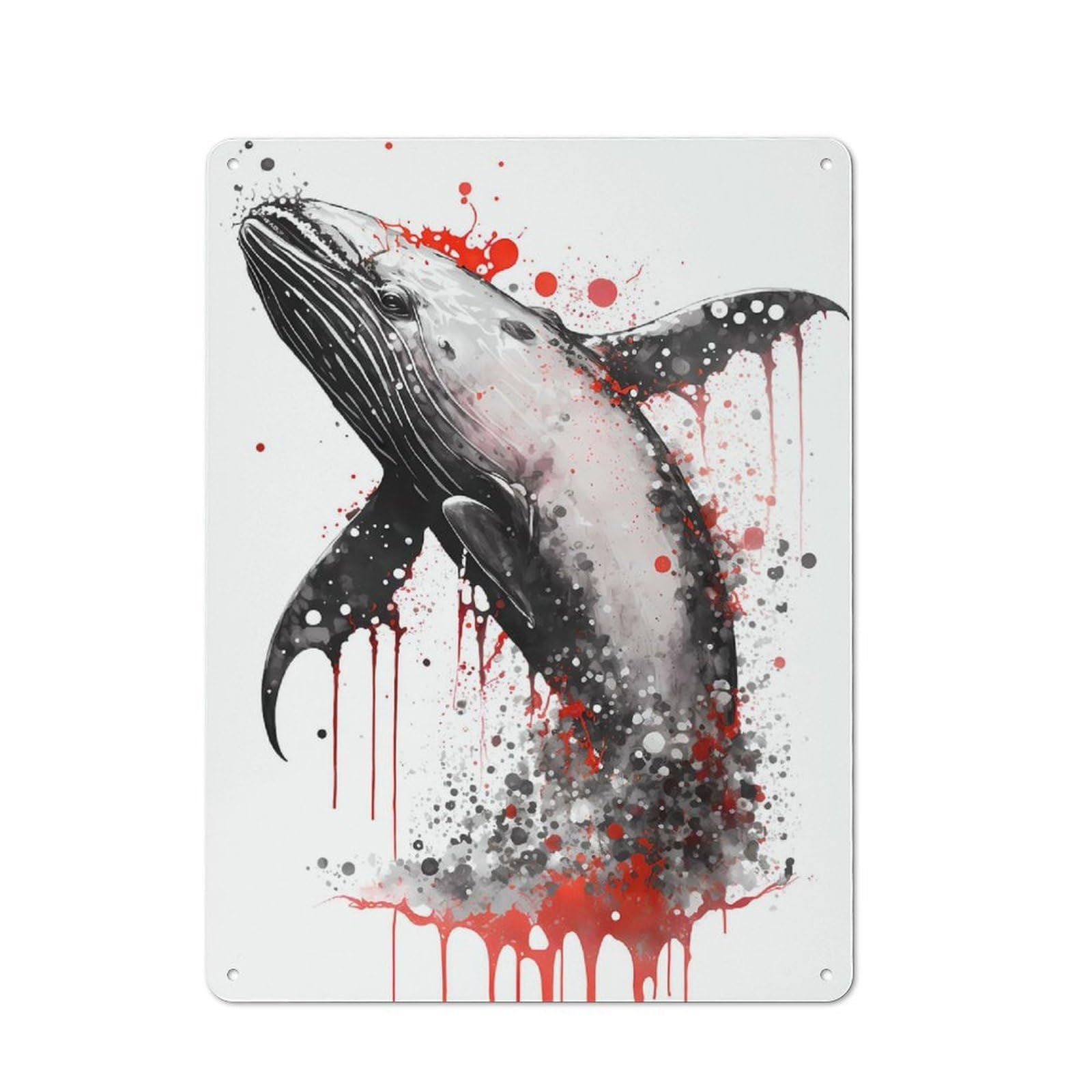 Tin Sign with Humpback Whale Painting Design 40x30cm, Industrial Garage Wall Decor for Workshop, Basement, Shed Or Games Room