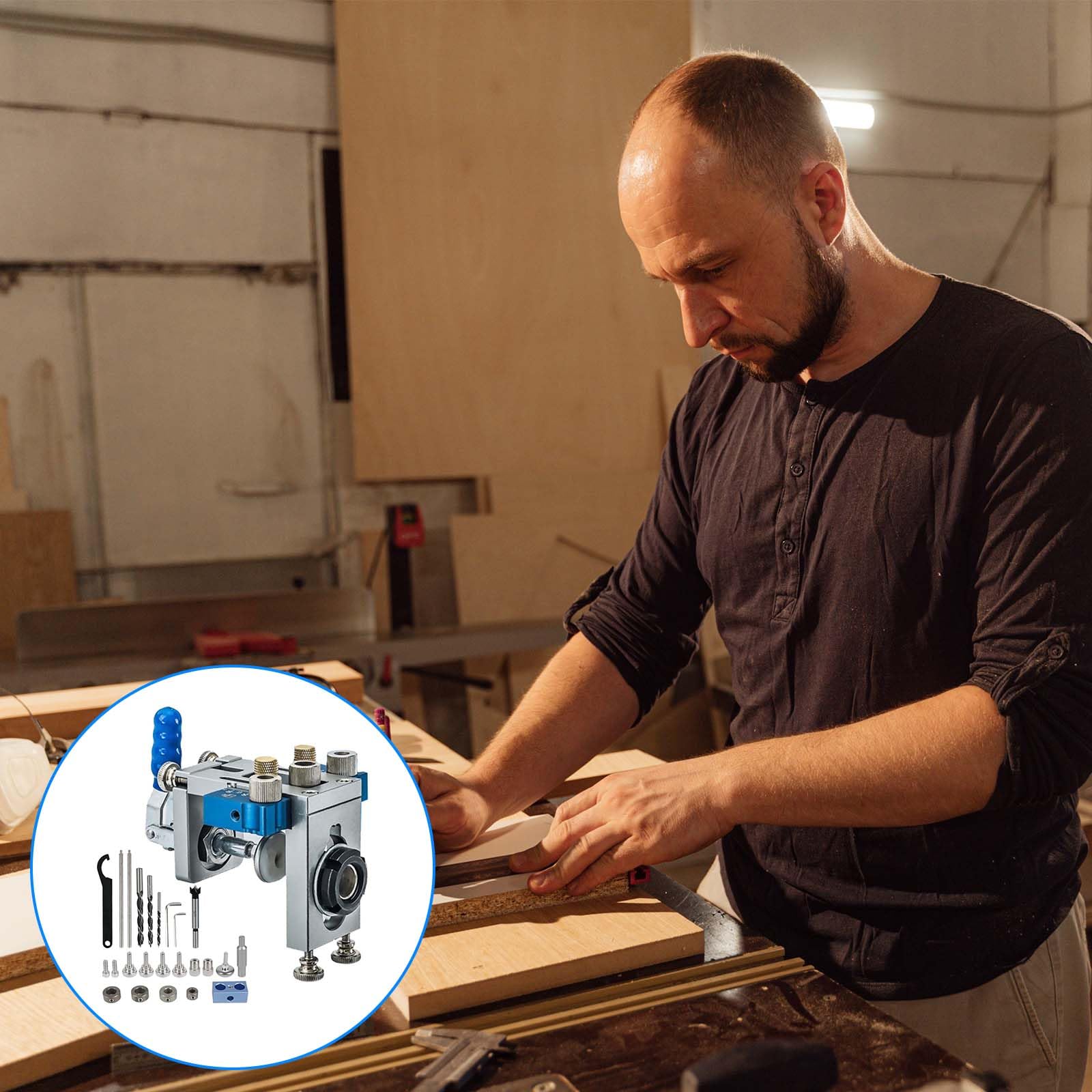 Kit Di Guida Per Trapano, Kit Maschera Per Fori Tascabili 3 In 1, Guida Di Perforazione Regolabile Localizzatore Di Punzoni Strumenti Di Falegnameria, Guida Localizzatore Jig