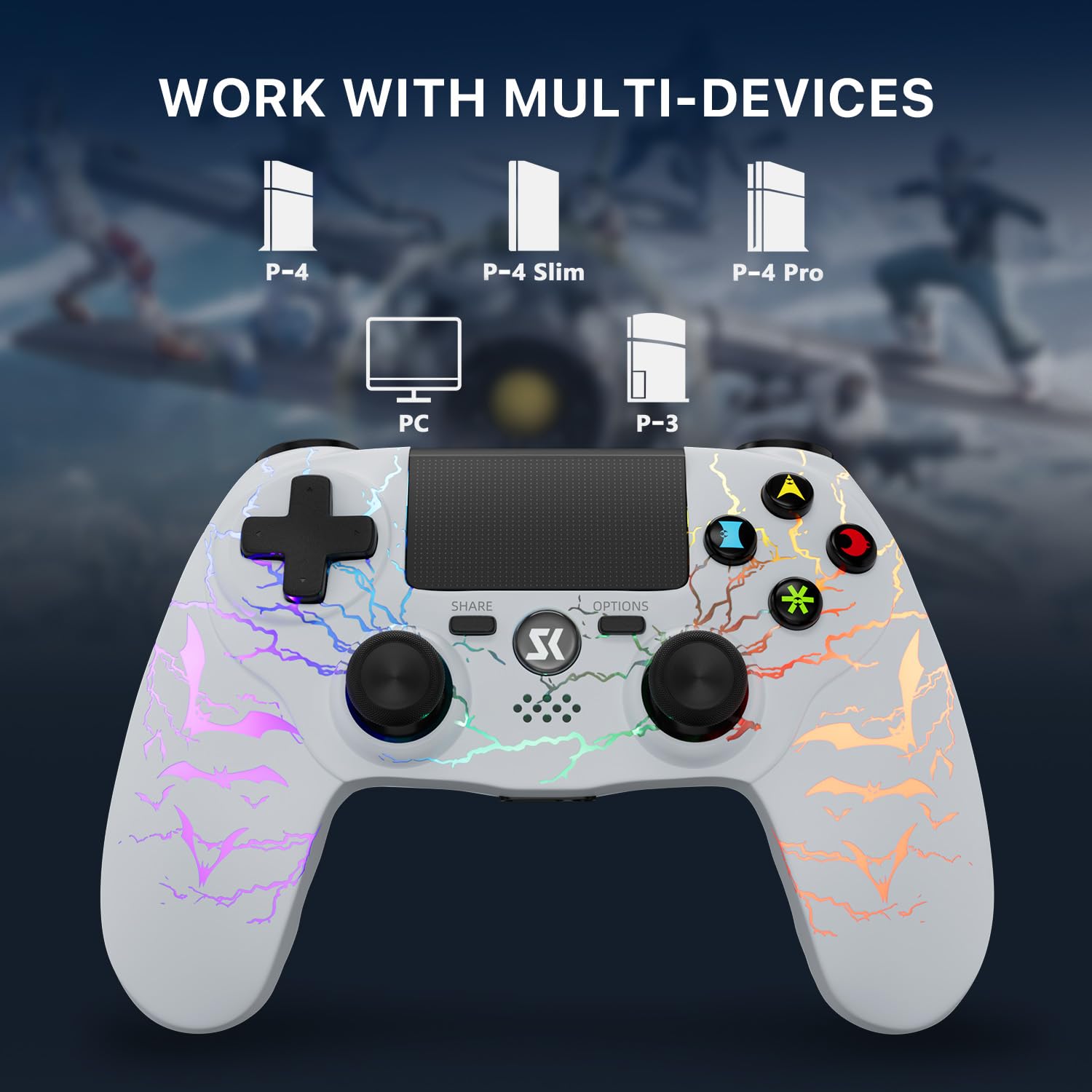 CHENGDAO 2 Pack Manette pour PS4/Pro/Slim Sans Fil, Éclairage RVB Réglable