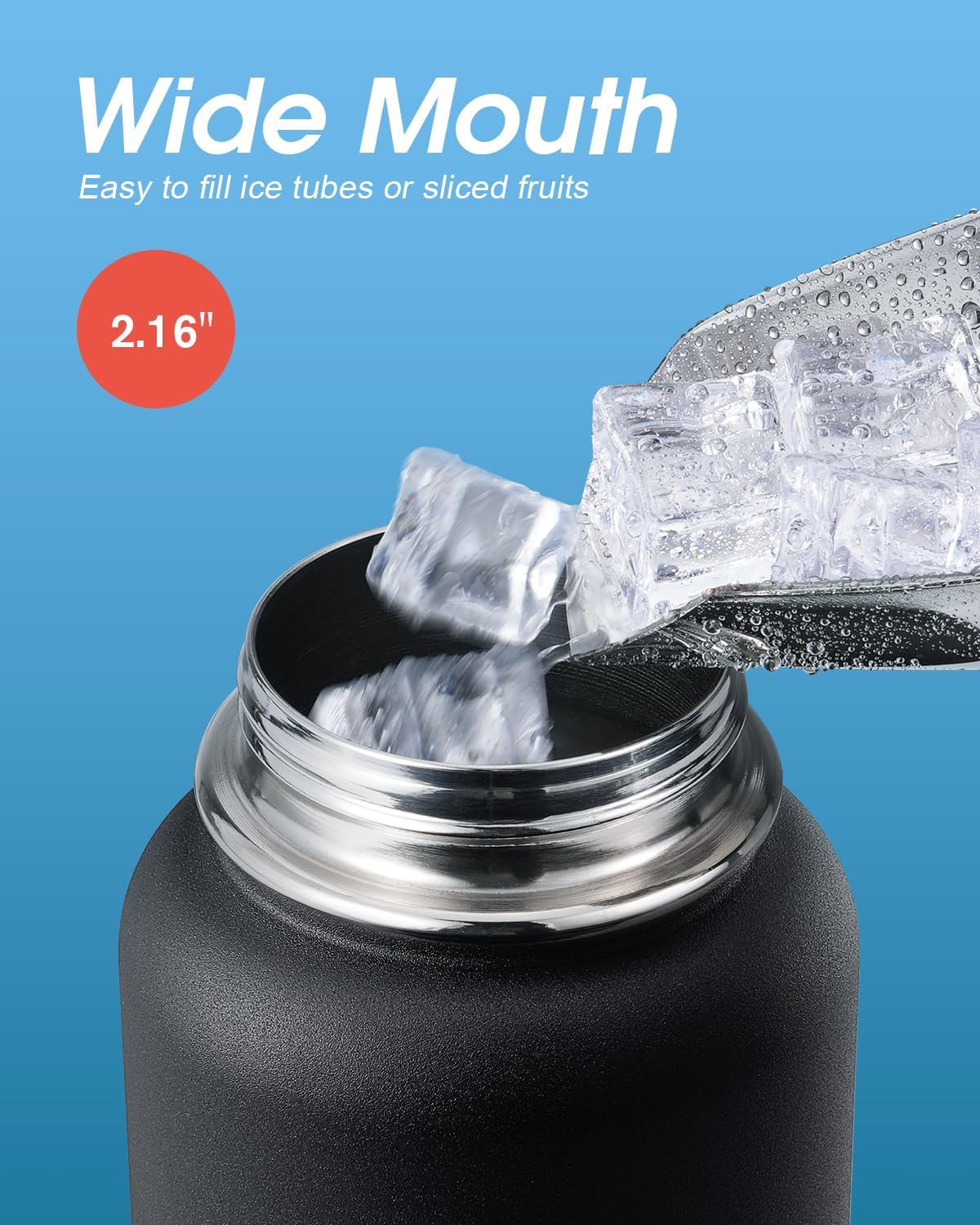 Water Bottle 40 oz Insulated with Straw&Brush, Coolflask Vaccum Stainless Steel Metal 3 Lids Water Flask for Sports, Gym or Office, Keep Cold 48H Hot 24H, Magic Black - Image 4