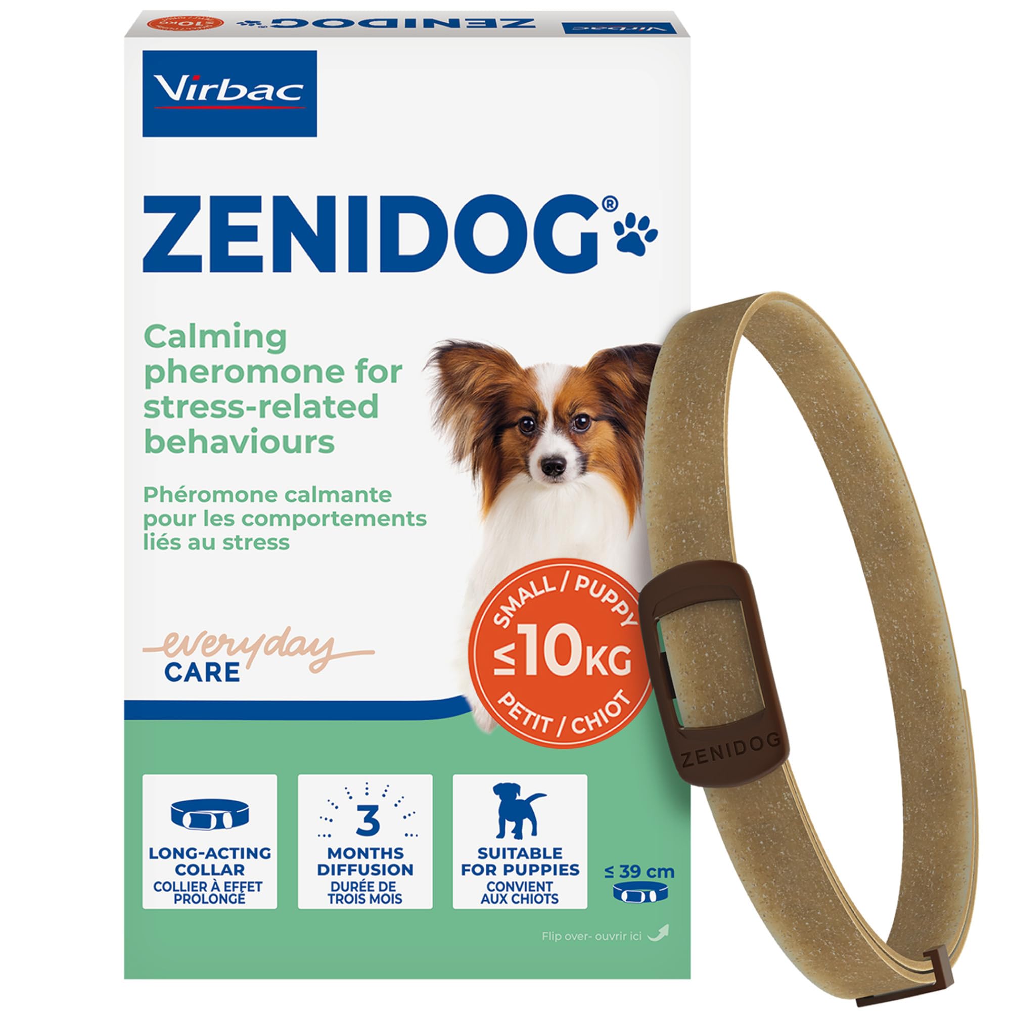 Virbac Zenidog Collar Calmante Perros Pequeños y Cachorros - Antiestrés con Feromonas - Dura 3 Meses - Talla S - 39cm