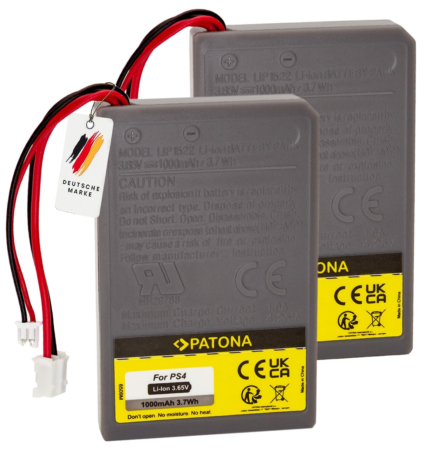 PATONA 2x Akku Ersatz für Sony LIP1522 Batterie Kompatibel mit PlayStation 4 PS4 Controller V1 V2 CUH-ZCT2 CUH-ZCT1E CUH-ZCT1H