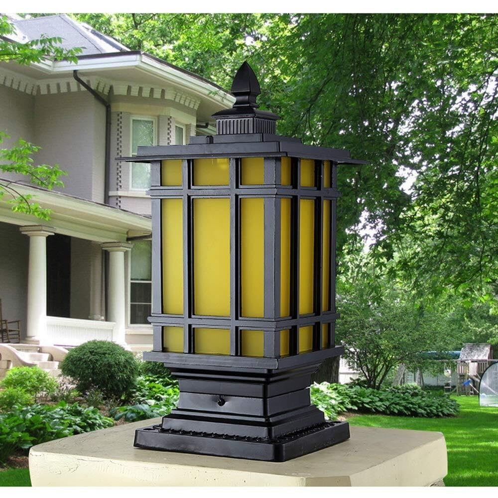 Palo Luce Luci A Colonna in Vetro Quadrato Lampada da Palo per Esterni in Alluminio Giardino per Paesaggio Europeo Esterno Giardino(Black,15.5 * 35cm)
