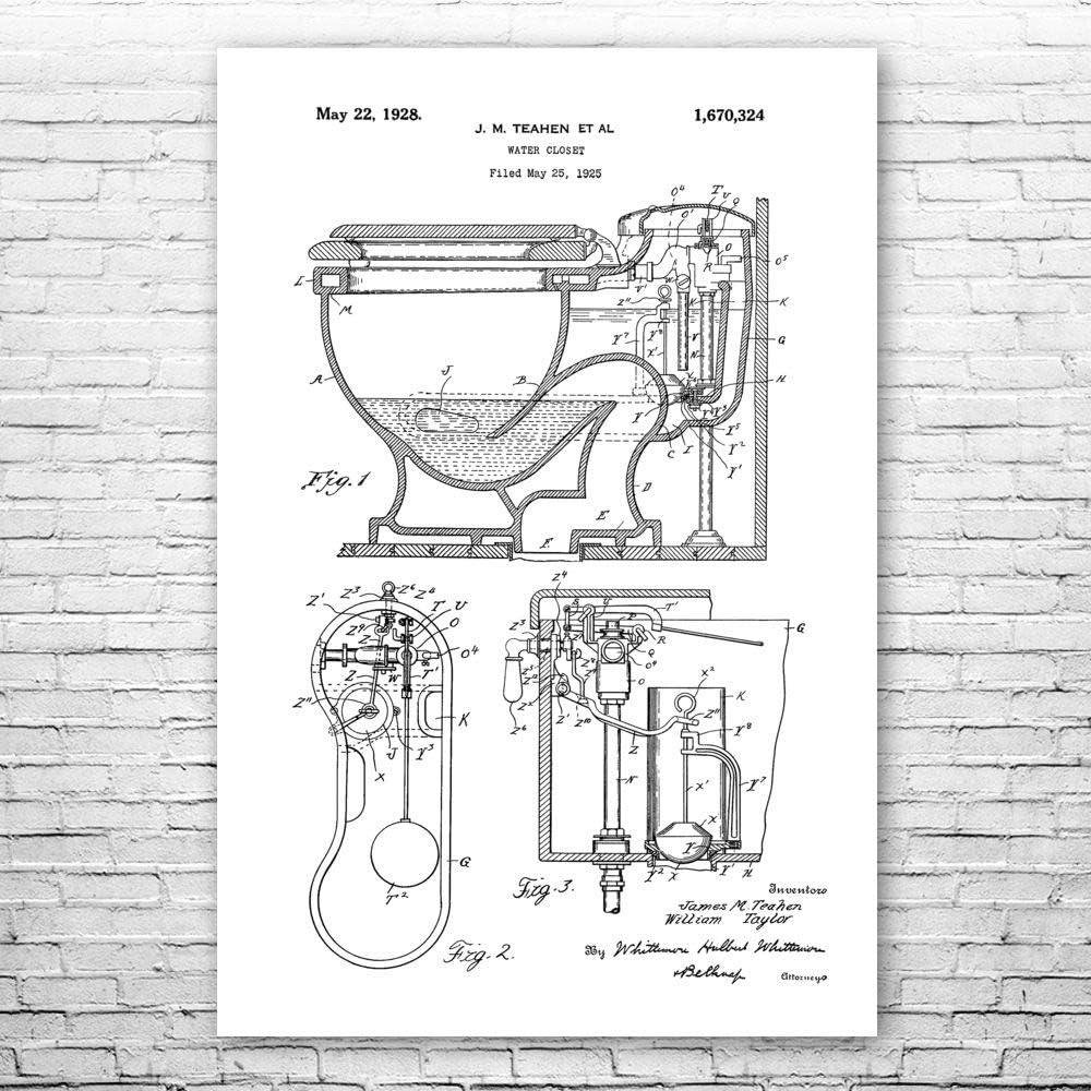 Toilet Poster Print, Contractor Gift, Restroom Wall Art, Toilet Blueprint, Handyman Gift, Bathroom Decor, Plumber Gift Black Chalkboard (20 inch x 30 inch)