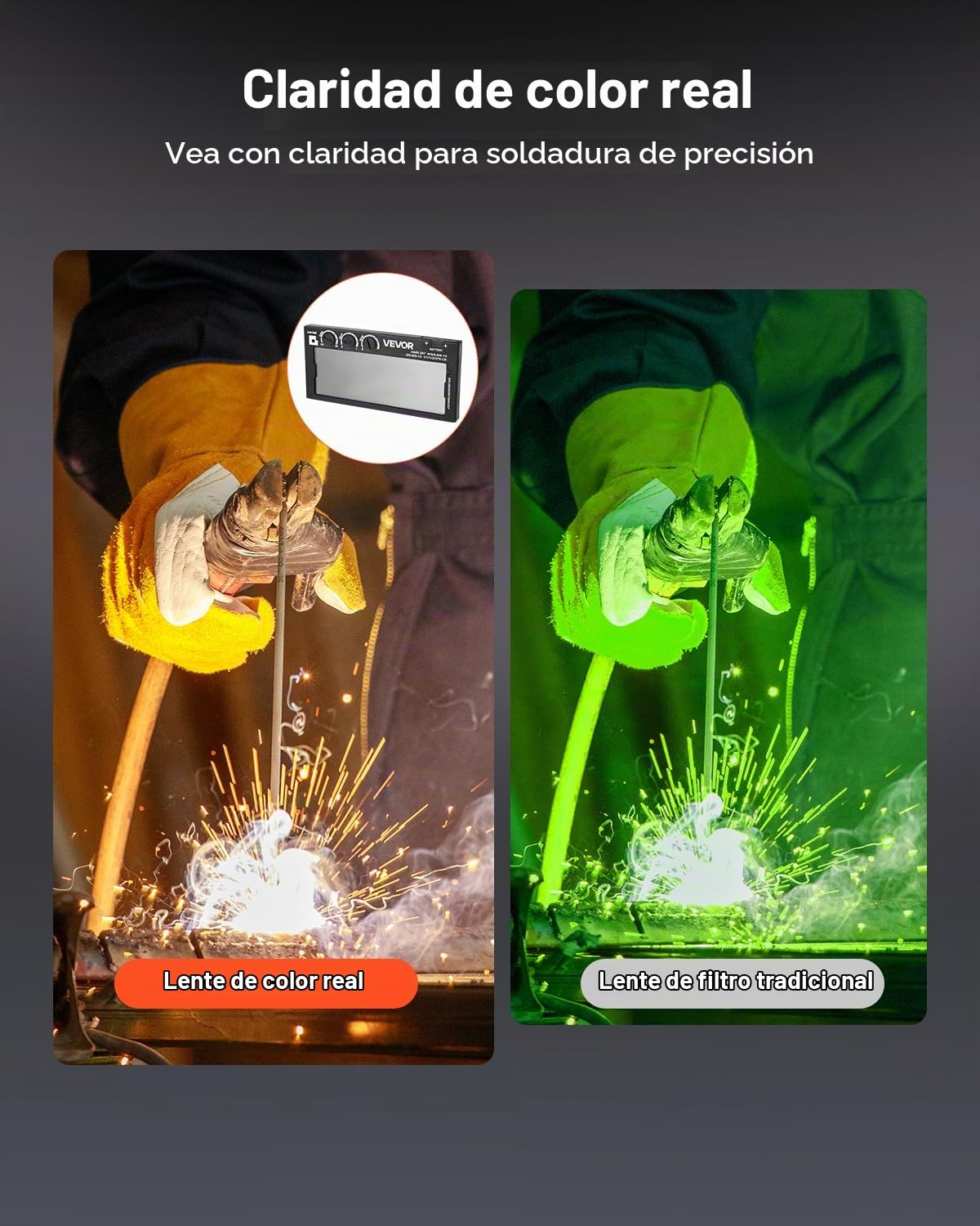 VEVOR Lente de Soldadura de Oscurecimiento Automático de 108 x 51 mm, Tono 5-13 Ajustable, Color Verdadero, con Sensores de Arco Dobles, para la Mayoría de Cascos de Soldadura para TIG, MIG, ARC