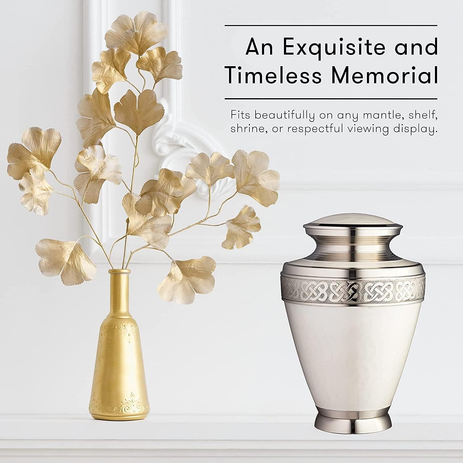 Cardinal Couple Urn, Adult Cardinal Urn, Funeral and Memorial Cremation Urns for Human Ashes up to 200 lbs with Velvet Bag (White, 7"x7"x10")
