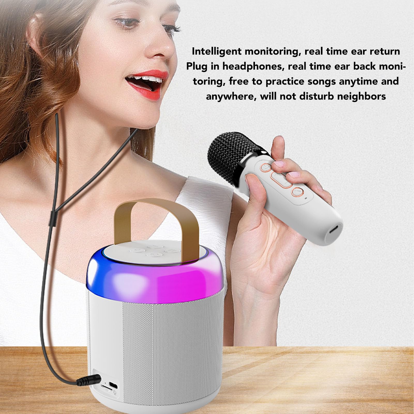 Altoparlanti Karaoke Wireless Effetto Sonoro di Caraoke Portatile per Feste di Famiglia, 2 Microfoni, Set Altoparlanti, Set Mini Karaoke (WHITE)