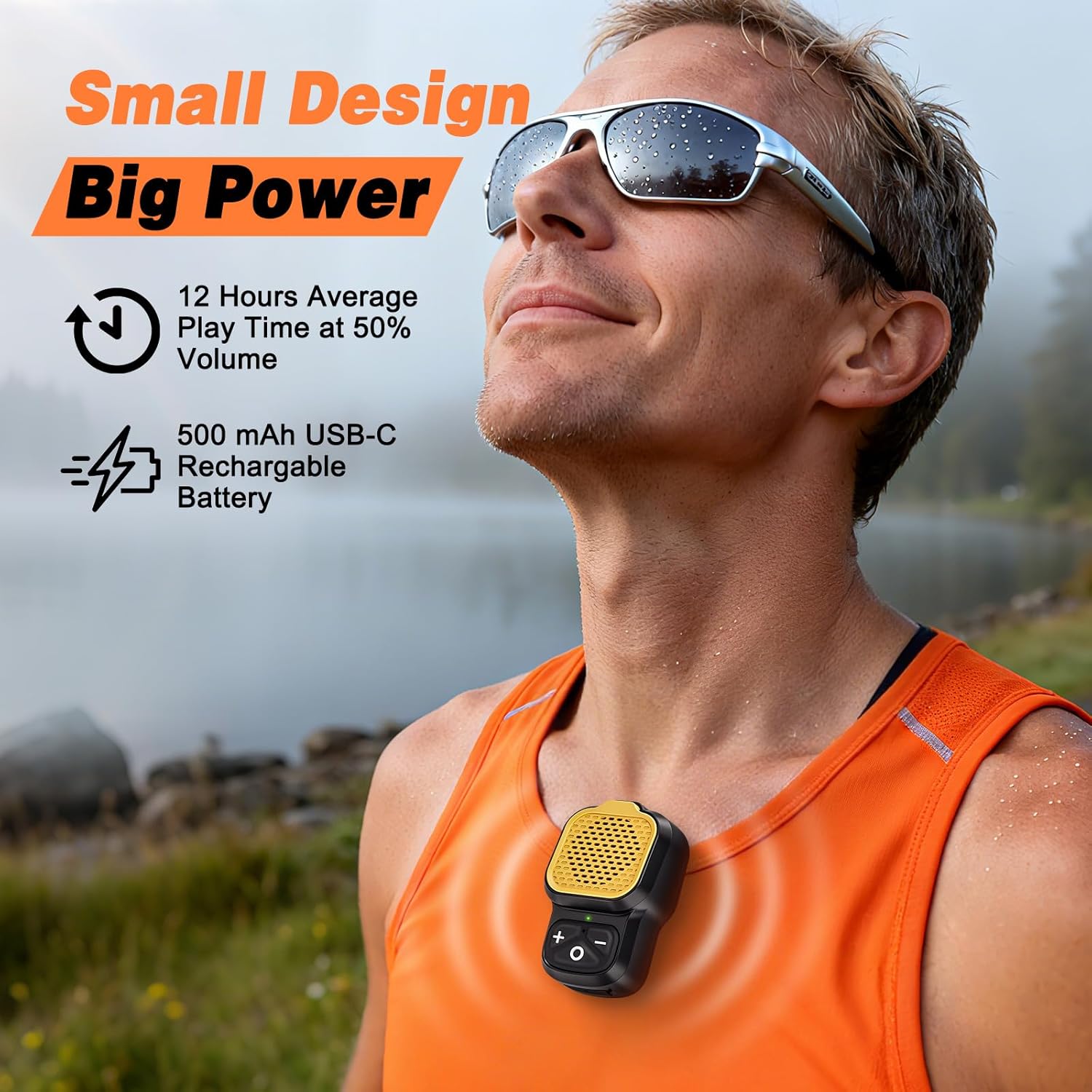 Wearable Bluetooth Speaker, Clip on Speaker Portable, Bluetooth 5.4, Mini Size, IP6X Waterproof, Built-in Mic for Hands-Free Calls Music for Work Outdoor Golf Wireless Jobsite Men Gift - Image 4