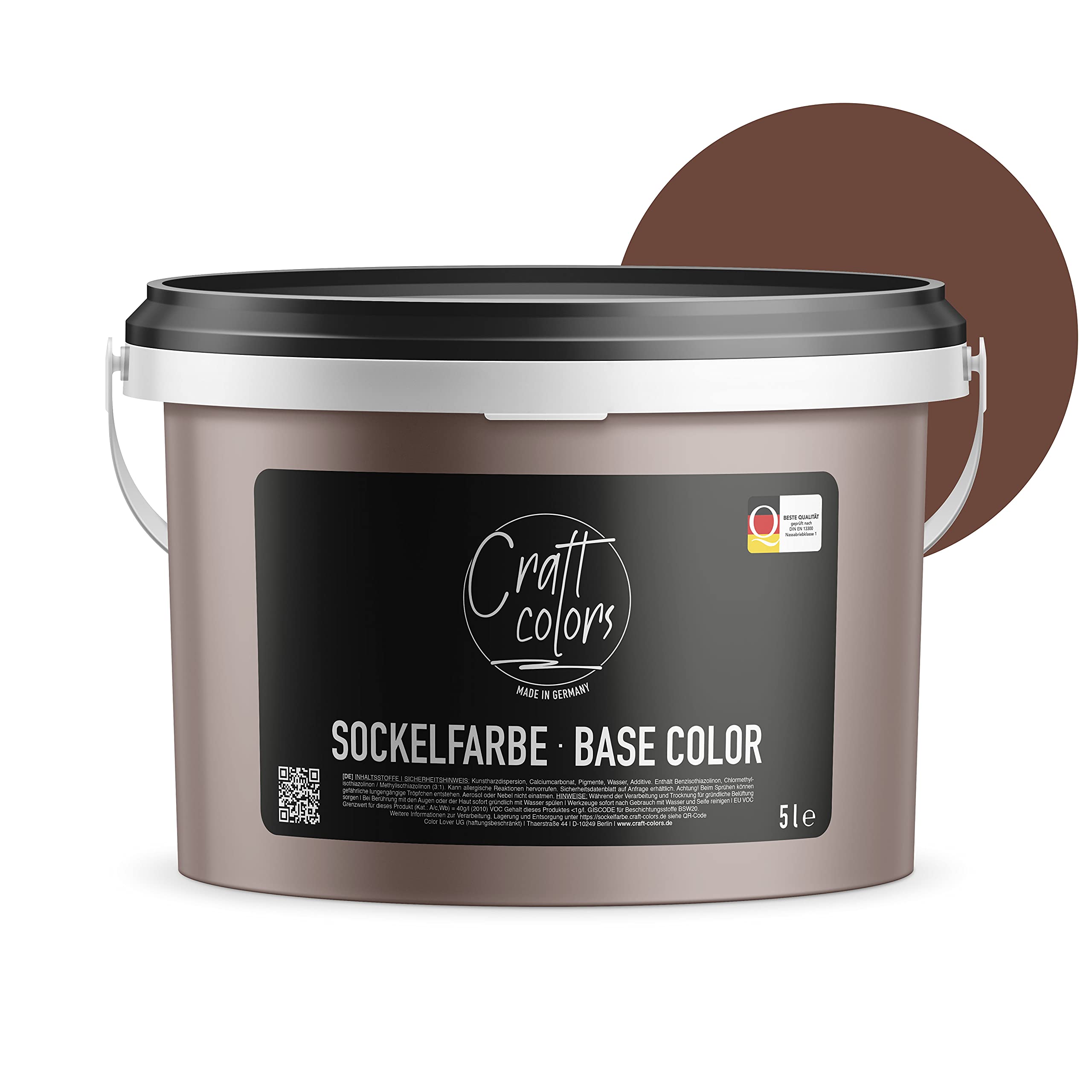 Sockelfarbe 5L Dunkel Braun | hochwertige Farbe für Beton, Mauerwerk, Kellerwand, Fassade & Dachflächen | Nassabriebklasse 1 | Made in Germany |Wetter & UV-Beständig