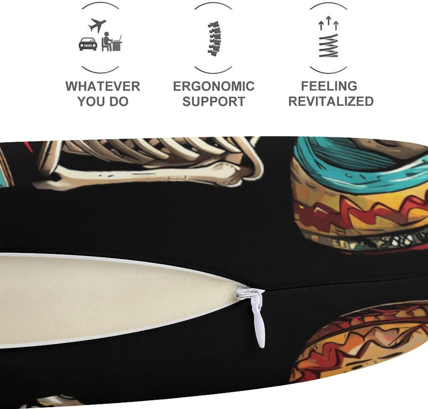 Day of The Dead Skull Dinner Party Funny Travel Pillow U Shaped Memory Foam Neck Pillows Portable for Flight Car Home Office