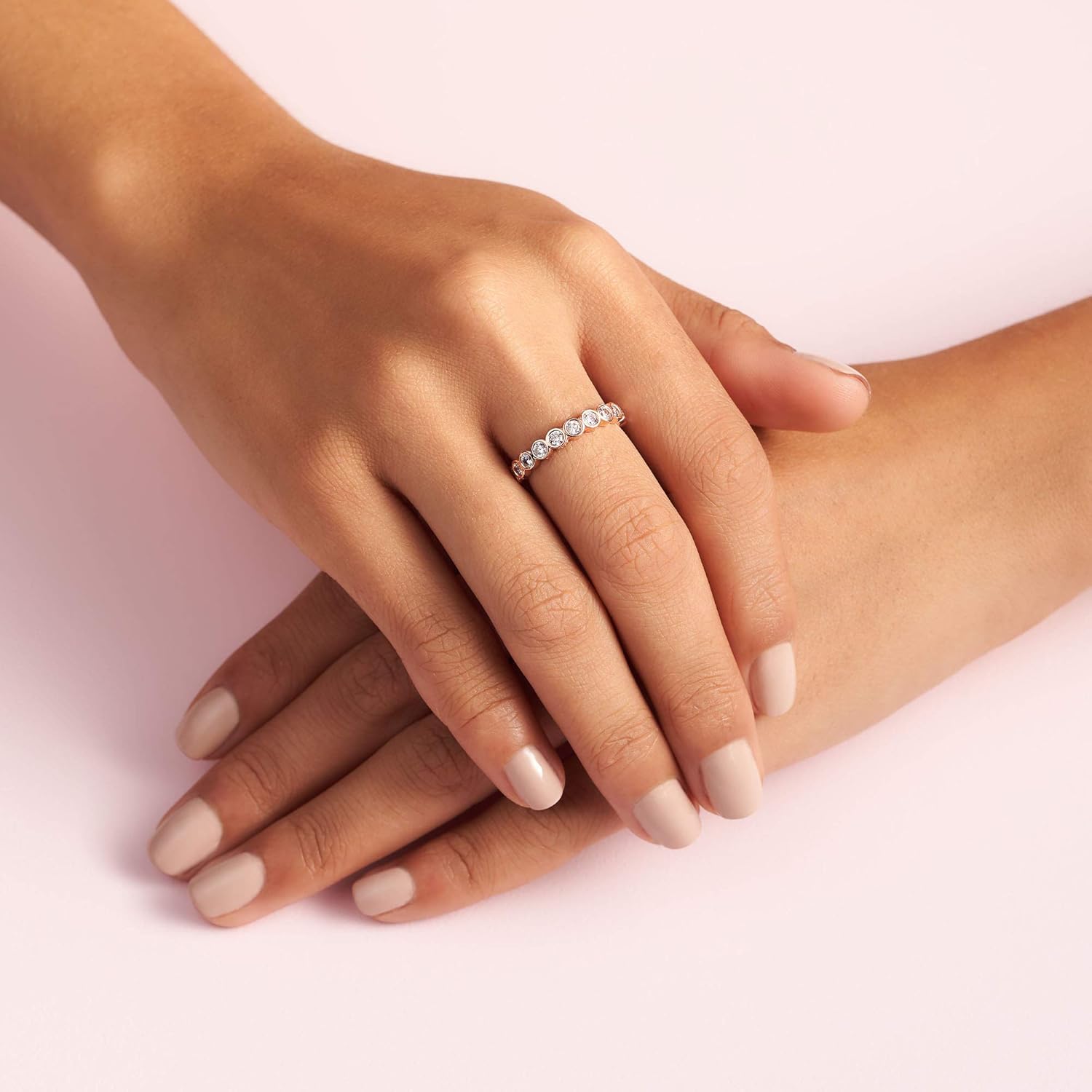 PANDORA Alluring Brilliant Ring - Stackable Rose Gold Ring for Women - Gift for Her - 14k Rose Gold-Plated Rose with Cubic Zirconia - With Gift Box