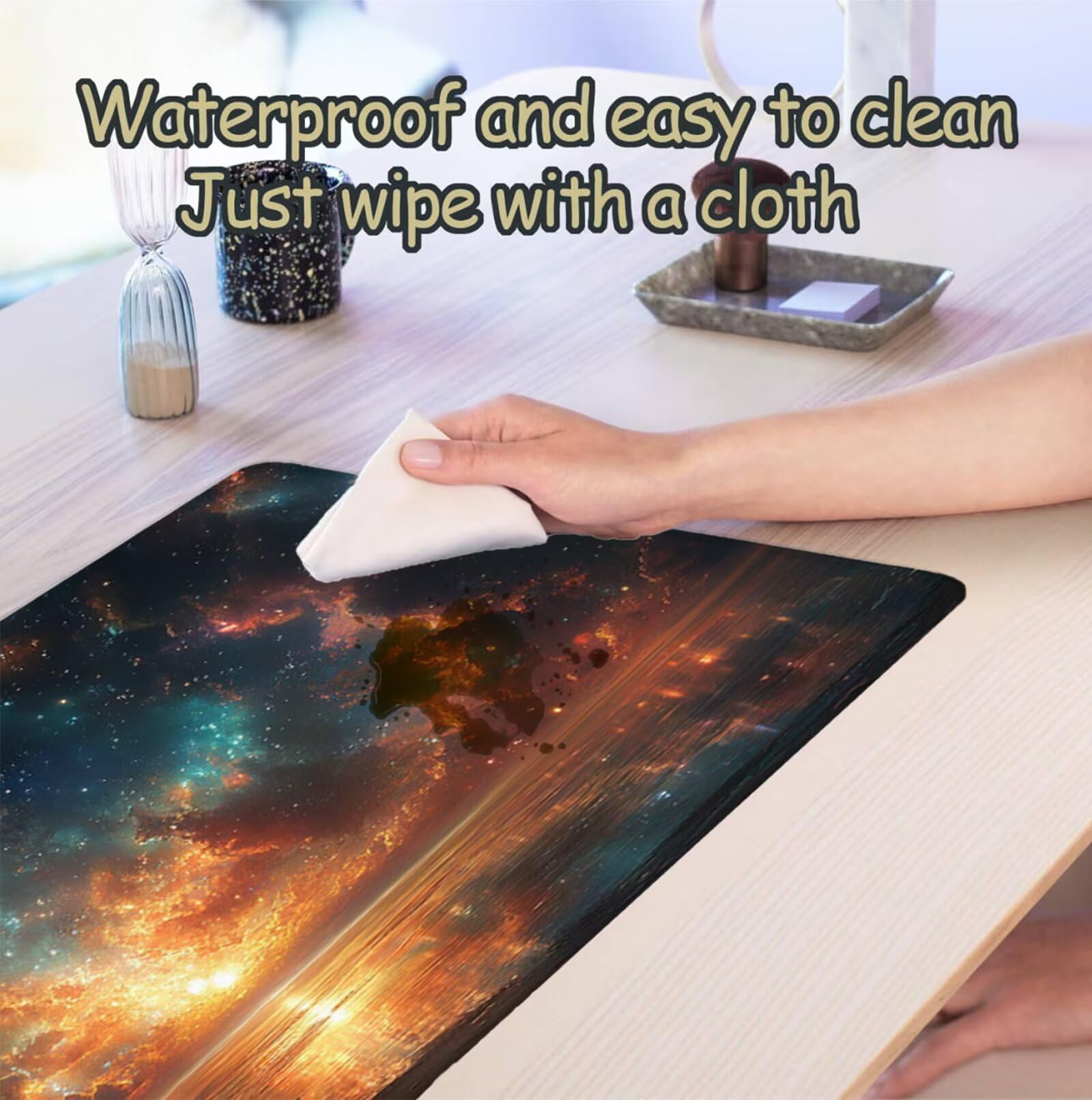 Gwiaździste niebo podkładka pod mysz XXL 1000 x 500 mm duża podkładka pod mysz dla graczy Jezioro pod ręką biurko szyte krawędzie wodoodporna antypoślizgowa, do komputera, laptopa poprawia dokładność