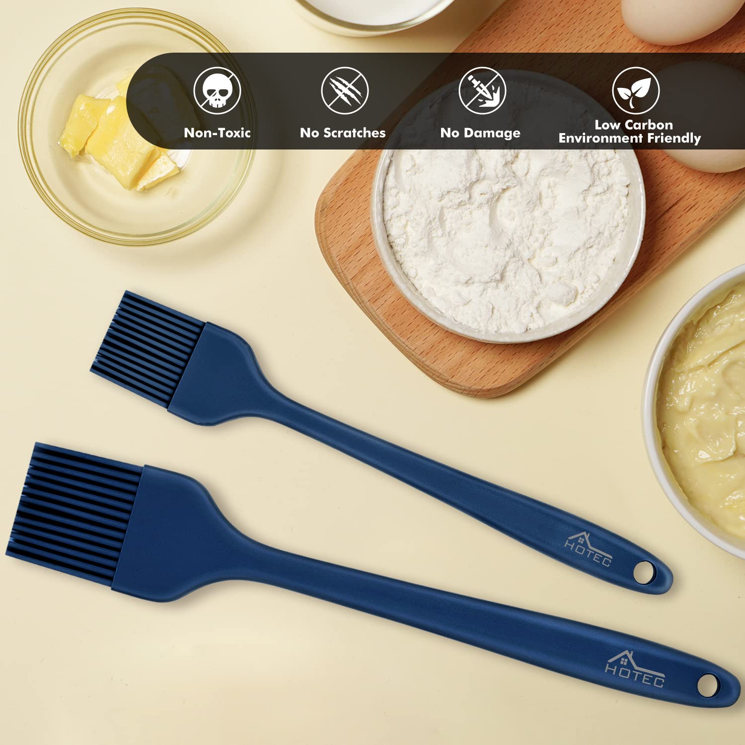 Hotec Backpinsel aus Silikon, hitzebeständig, zum Verteilen von Öl, Butter, Saucen, Marinaden, zum Grillen, Backen, Küche, Kochen, BPA-frei, spülmaschinenfest, 2er-Set, klassisches blau