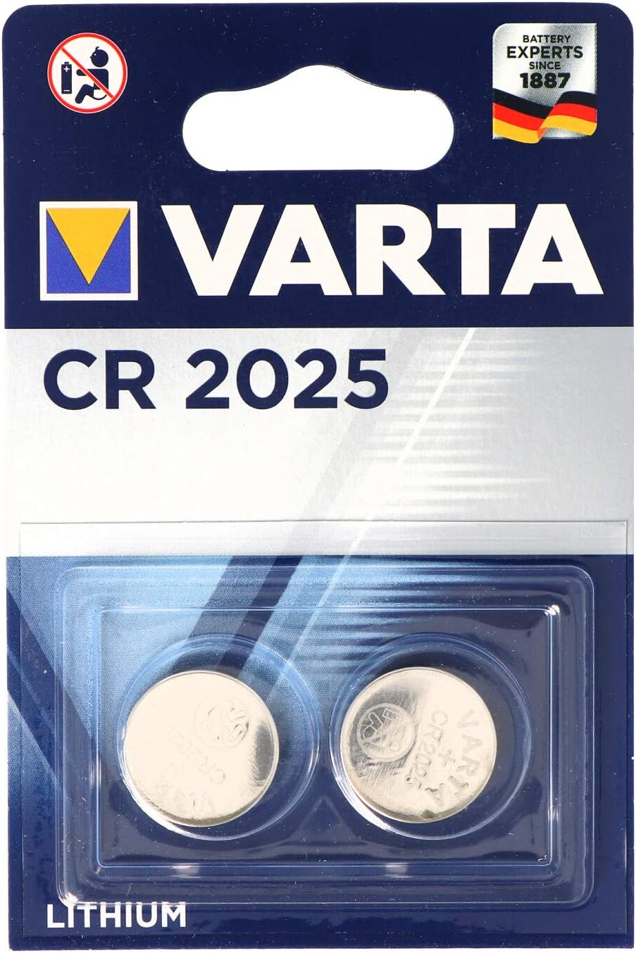 VARTA Batteries Electronics CR2025 Lithium button cell 3V battery 2-pack, Button cells in original blister pack of 2