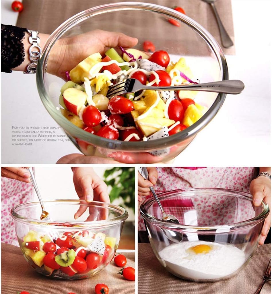 Sauce Plates/Sauce Dish Glass Food Prep and Mixing Bowls Transparent Fruit Salad Bowl 1.3 Quart /3.7 Quart Seasoning Dish,1.2L