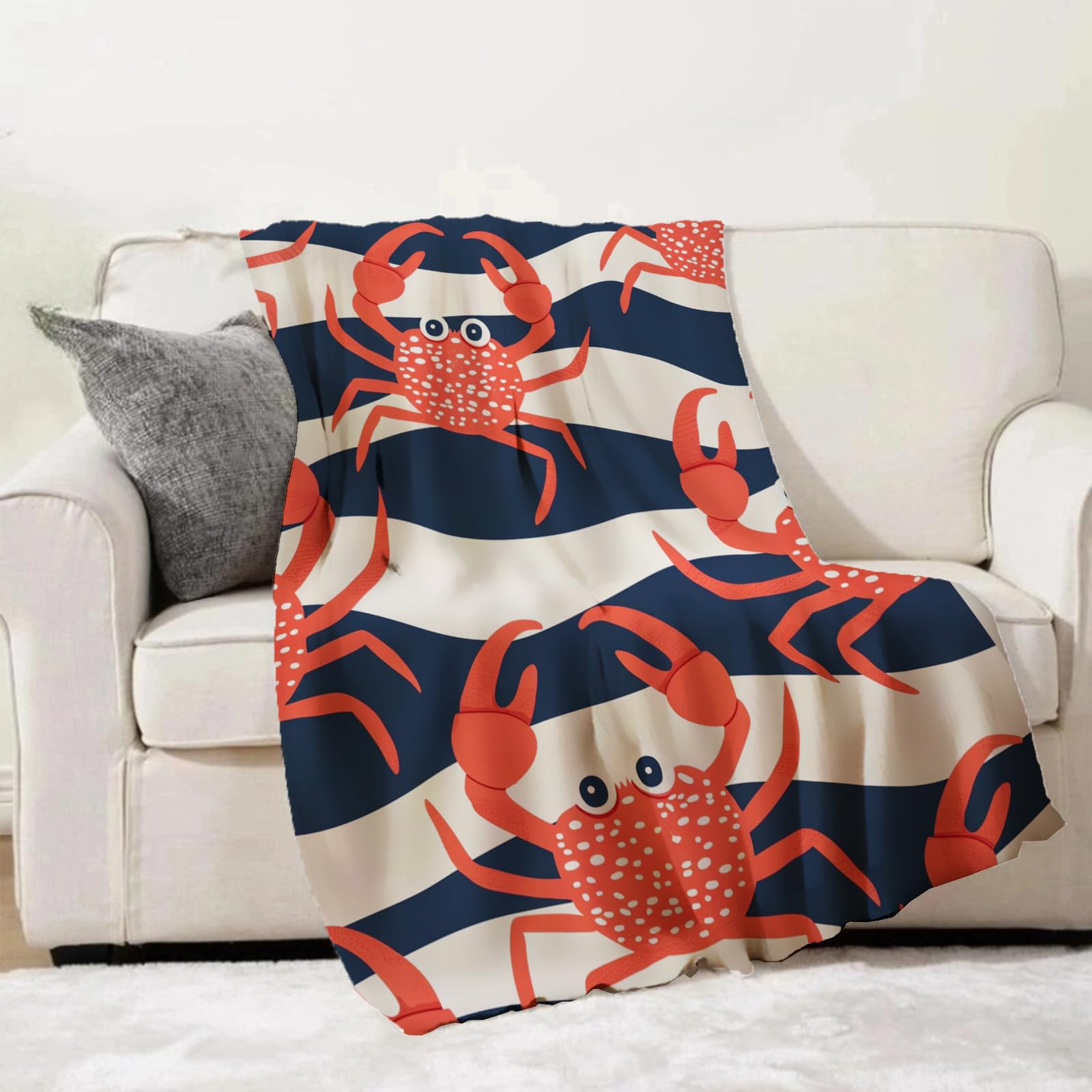 Turamurra Crab Blanket Gifts - Fun Red Crab Soft Fleece Throw Blankets - Perfect for Beach Lovers, Coastal Decor, and Kids - 50x60 Inches