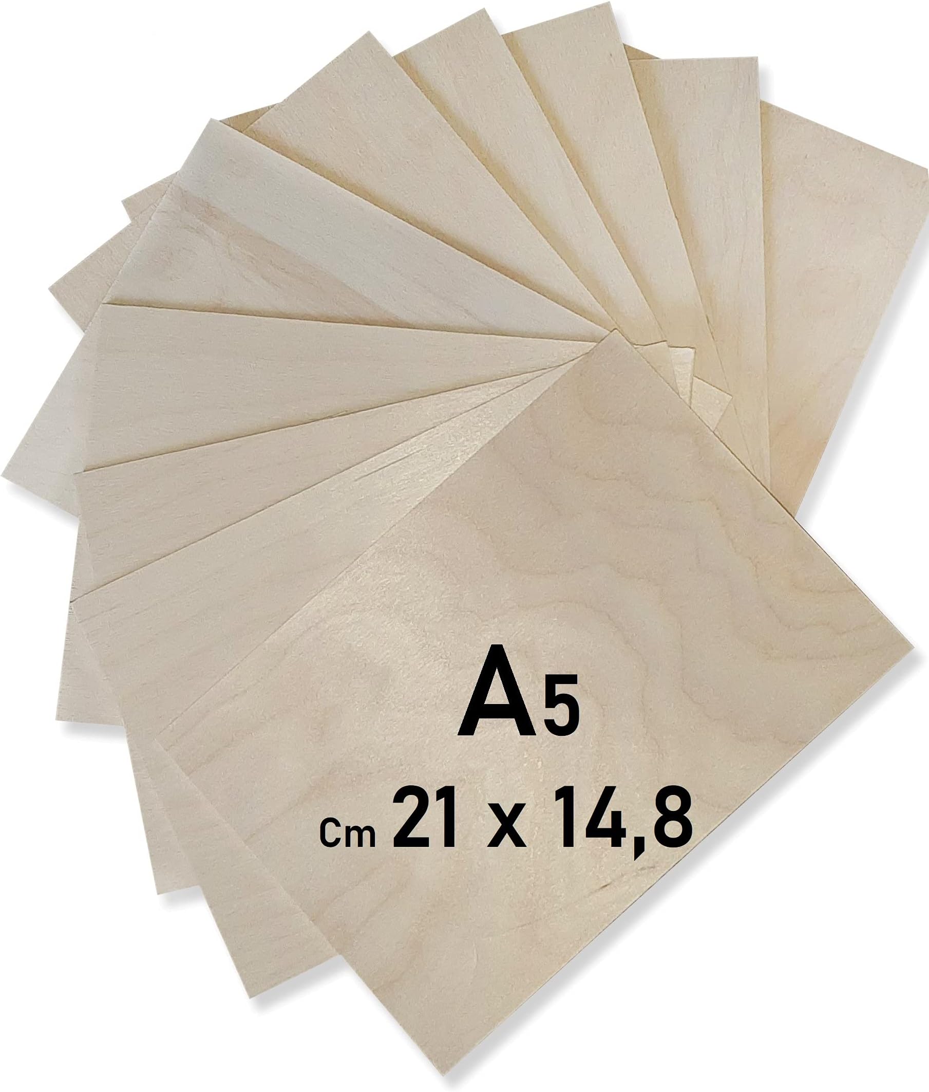WoodLab Birch Plywood Panels 3 mm (±0.5 mm) 21 x 14.8 cm A5 | Raw Wood Planks to Paint for Crafts, Pyrography, Tunnel, CNC, Laser, to Decorate, Decoupage, Engraving (10)