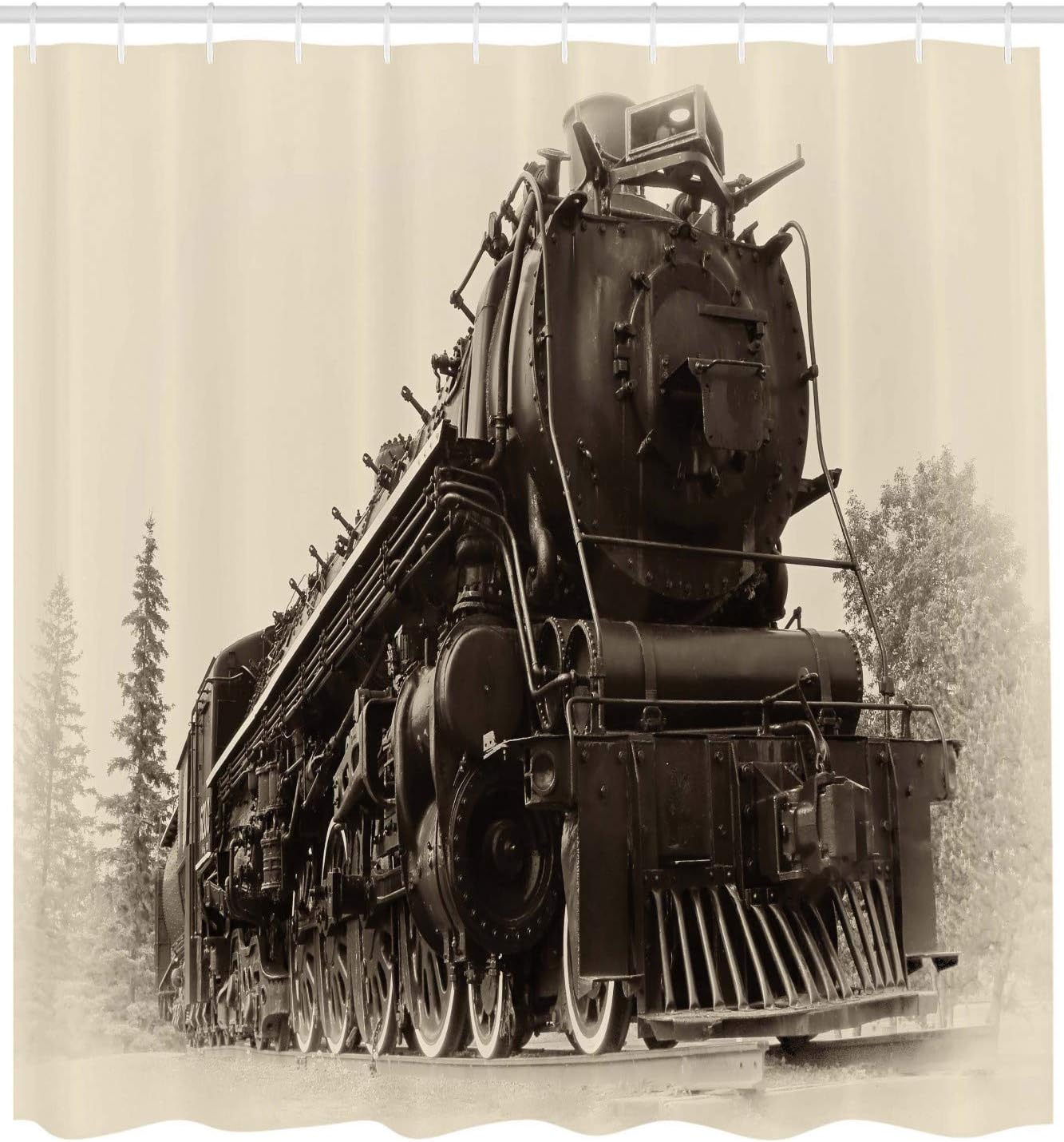 Ambesonne Steam Engine Shower Curtain, Antique Northern Express Train Canada Railways Photo Freight Machine Print, Cloth Fabric Bathroom Decor Set with Hooks, 69" W x 84" L, Black Grey