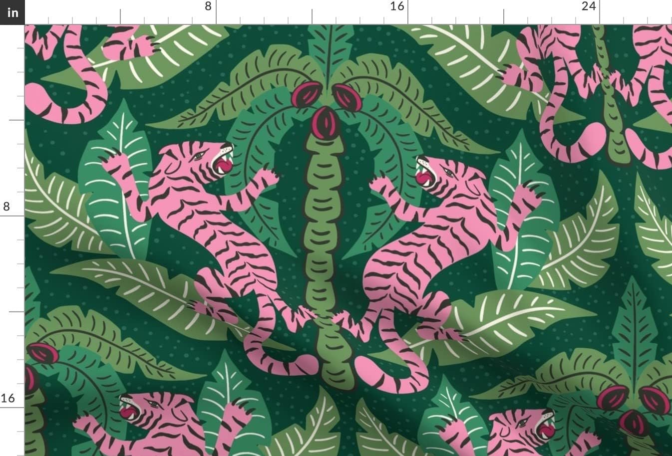 Spoonflower Fabric - Maximalist Tigers Animalier Hot Pink Green Hand Drawn Jungle Palms Printed on Upholstery Velvet Fabric Fat Quarter - Upholstery Home Decor Bottomweight Apparel