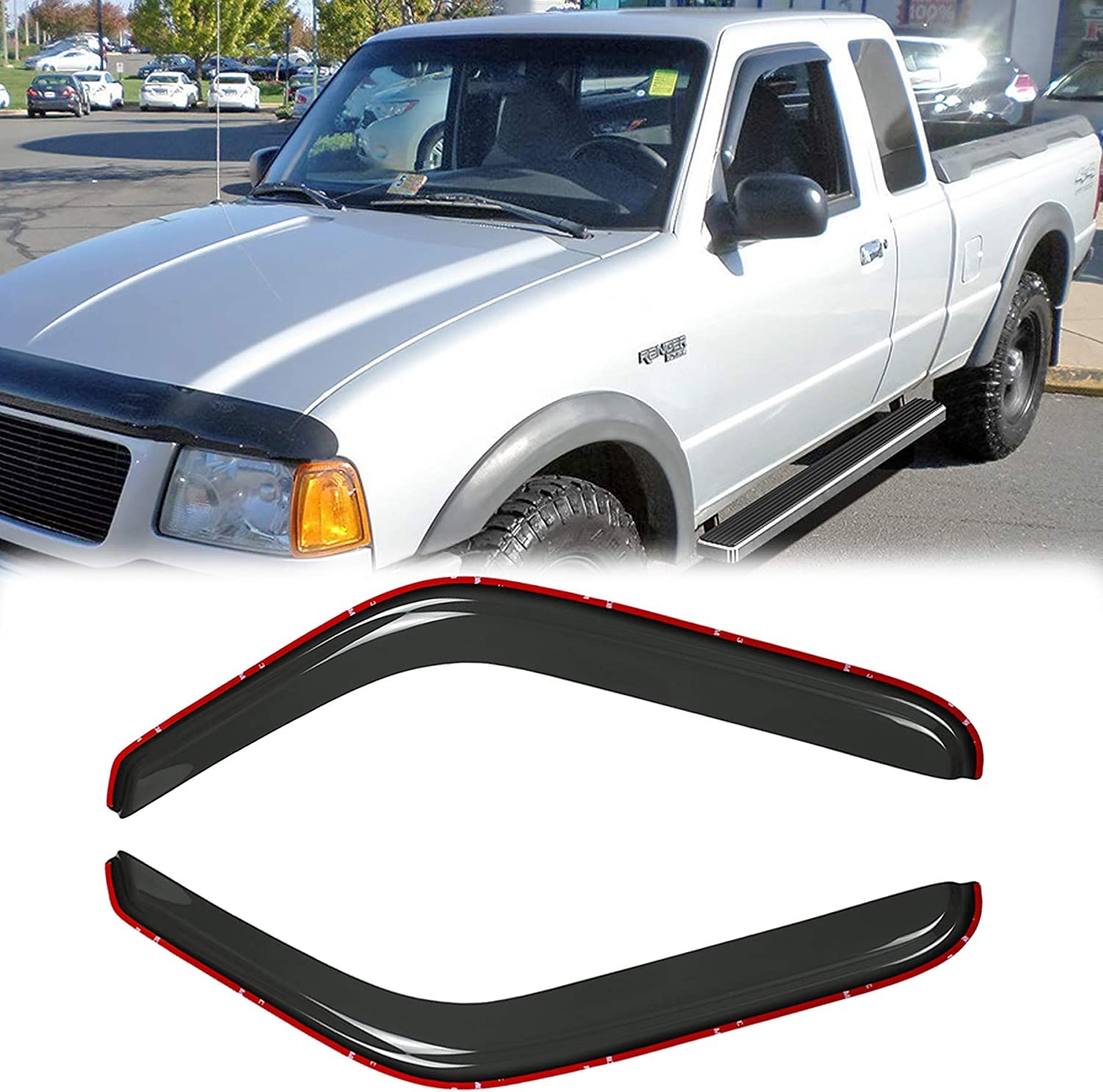 Smoke In-Channel Window Vent Visors For 1993-2011 Ford Ranger - 2-Piece Set, No Tape Needed
