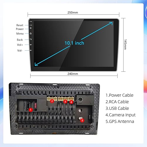 Vista 12 de Receptor de radio estéreo de coche doble DIN, 10.1 pulgadas, 2.5D, pantalla táctil curva, reproductor multimedia, compatible con cámara de visión
