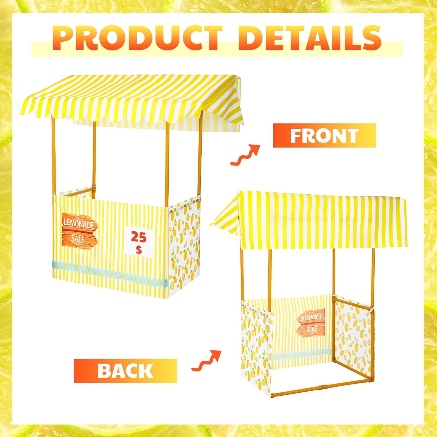 53 Sets Lemonade Stand Supplies Kit Include 47 x 51 Lemonade Stand Table Cover and 50 Pcs Disposable Cups Lids Straws Pitcher for Community charity Activities Party (Stand Included)(Lovely)