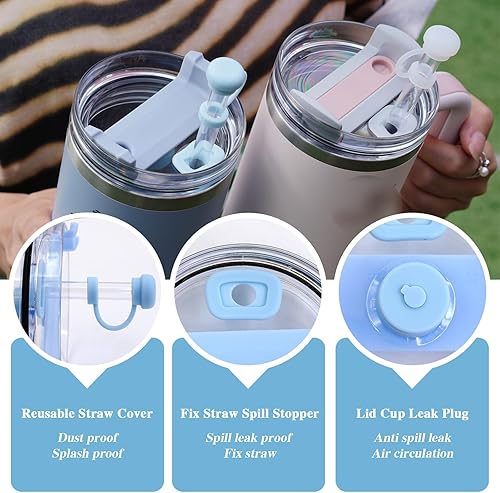 Miniatura 4 de Tapón antiderrames para vaso Stanley Cup de 40 onzas y 30 onzas con asa, incluye funda para popote reutilizable, tapón para fugas y tapa de tapón