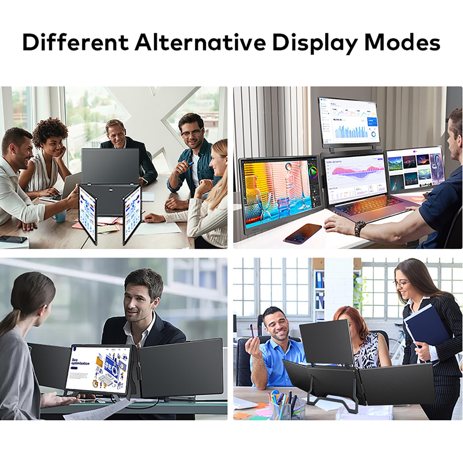 Monitor Portatile Triplo da 14" per Laptop, 1920x1200 IPS, Plug & Play, Monitor Quadruplo Extender a 3 Schermi per Laptop da 12-16,5", per 10 11, Mac (Spina europea)