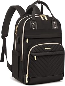 Laptop Backpack for Women Work Bag - 15.6 inch Black Travel Backpack College Backpack with USB Charger Business Office Back Pack for Teacher Casual Waterproof Bookbag for Nurses