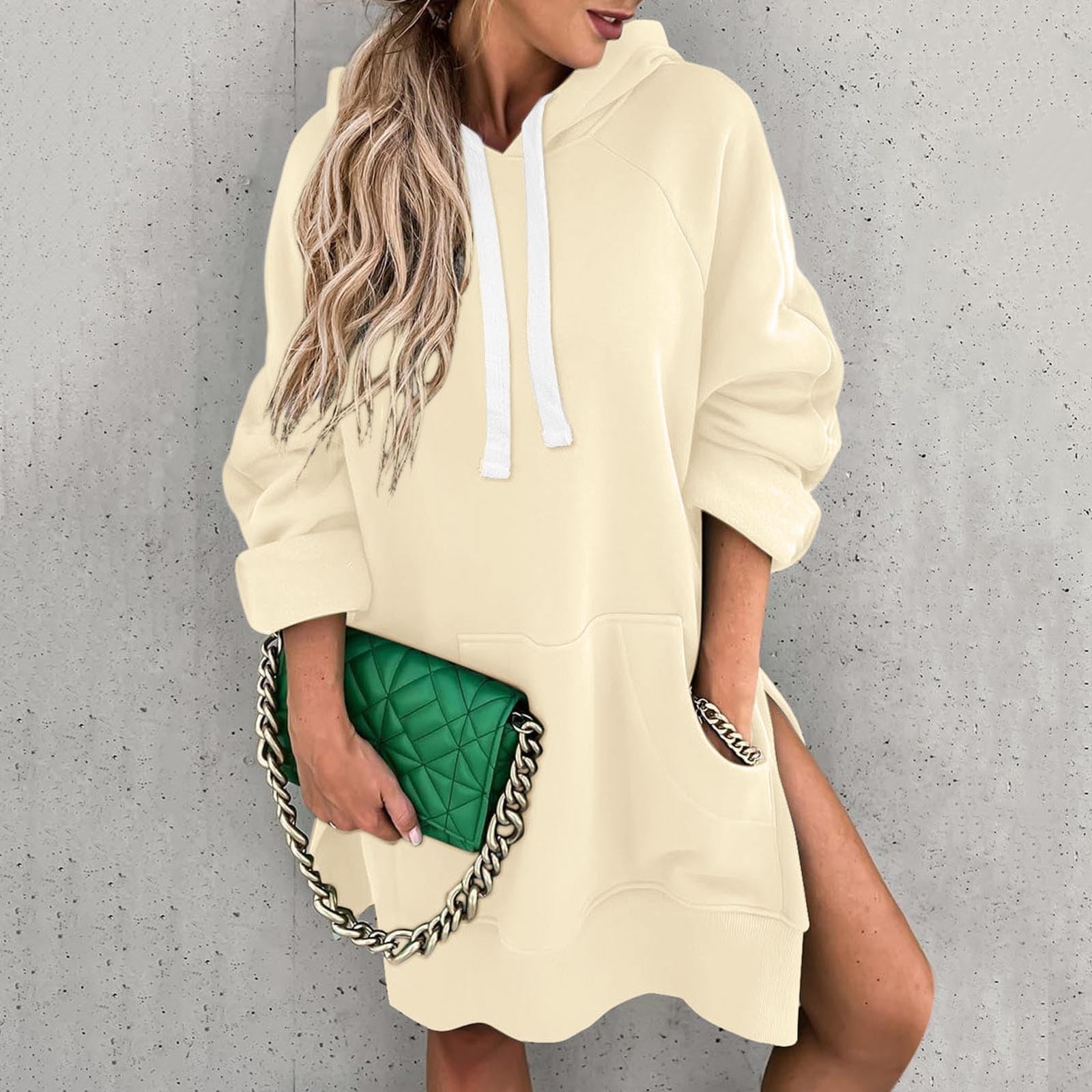 Generisch Robe confortable pour femme avec imprimé de Noël, sweat à capuche à manches longues et poches