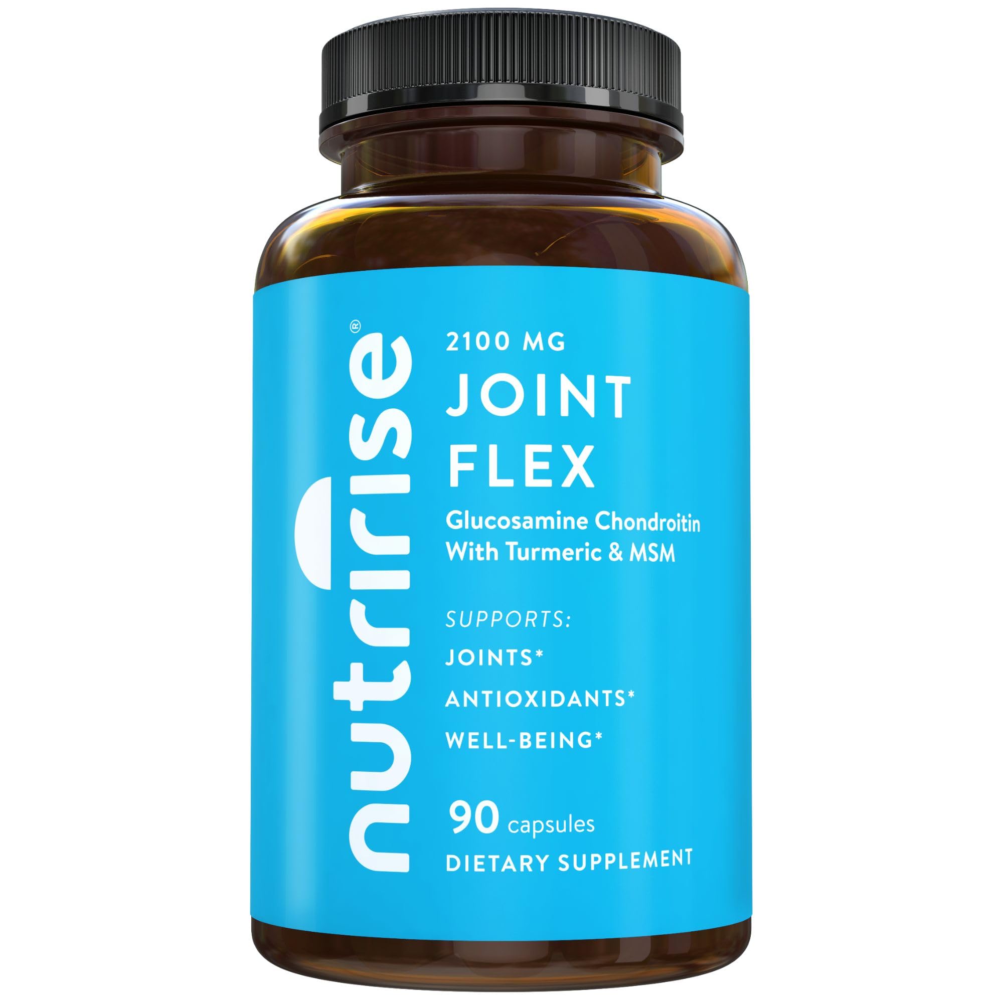 NutriRise Glucosamine Chondroitin Quercetin & MSM with Turmeric Curcumin 2100mg Triple Strength Joint Support Supplement for Women & Men with Boswellia & Bromelain, Gluten Free, Non GMO, 90 Count