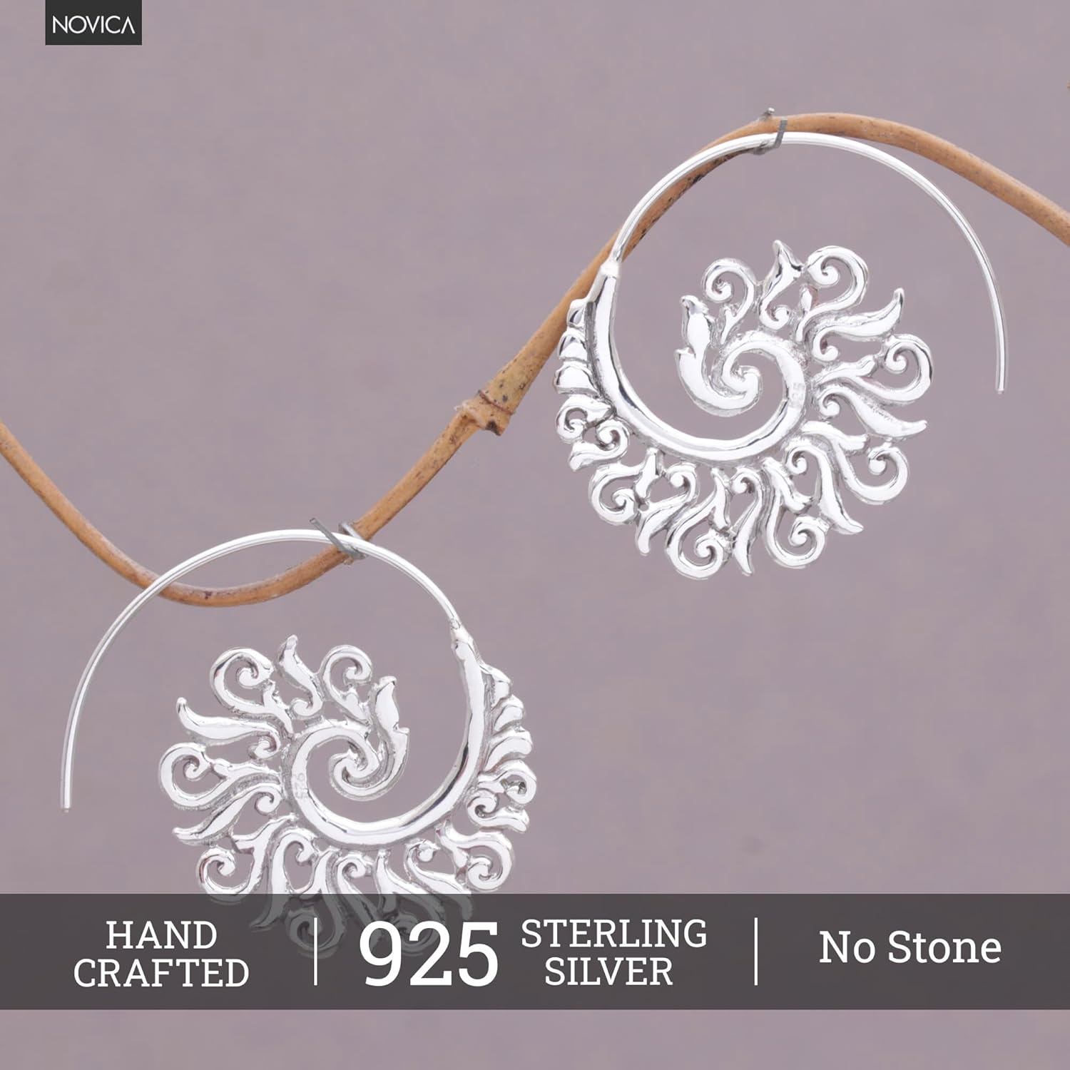 NOVICA Artisan Handmade Sterling Silver Halfhoop Earrings 925 from Indonesia [1.3 in H x 0 in W x 1.1 in D] ' Spiral Beauty'
