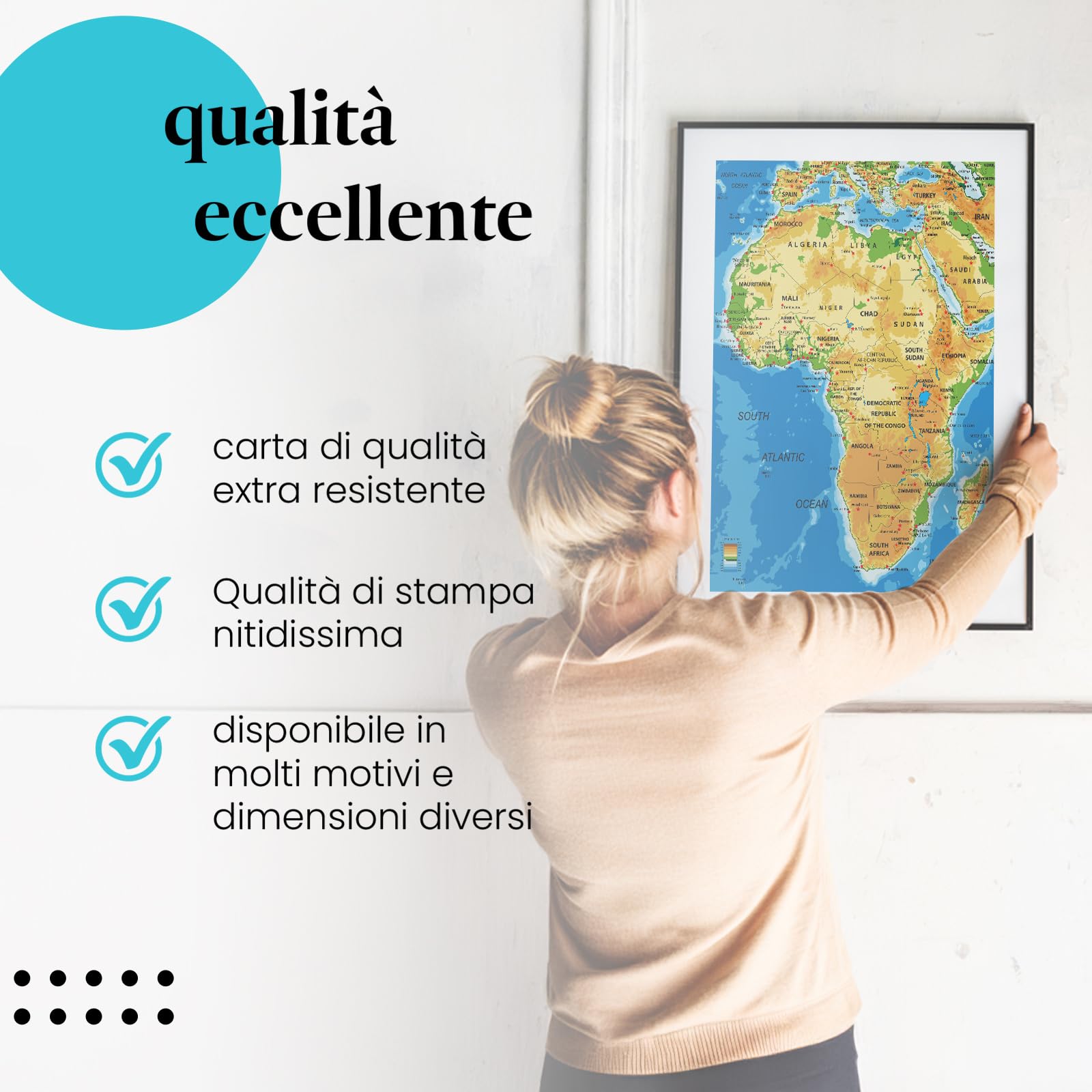 Postereck - 1043 - Mappa dell'Africa, capitali dei paesi in inglese - Decorazione Aula Scolastica, Materiale Didattico, Insegnamento, Quadri - Tela - 100,0 cm x 75,0 cm
