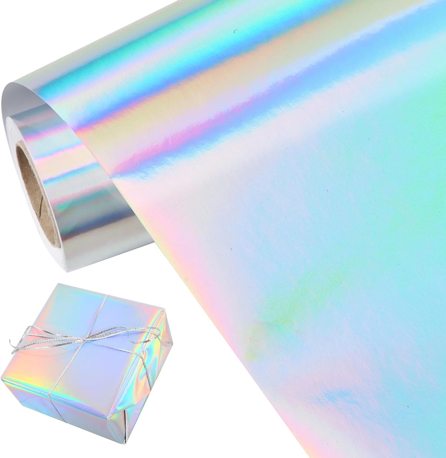 BEISHIDA Metallic Gift Wrapping Paper Iridescent Wrapping Paper Roll Foil Gift Wrap Paper, Packing Paper for Wedding,Birthday,Graduation,Christmas Wrapping Paper(17inchesX32.8ft)