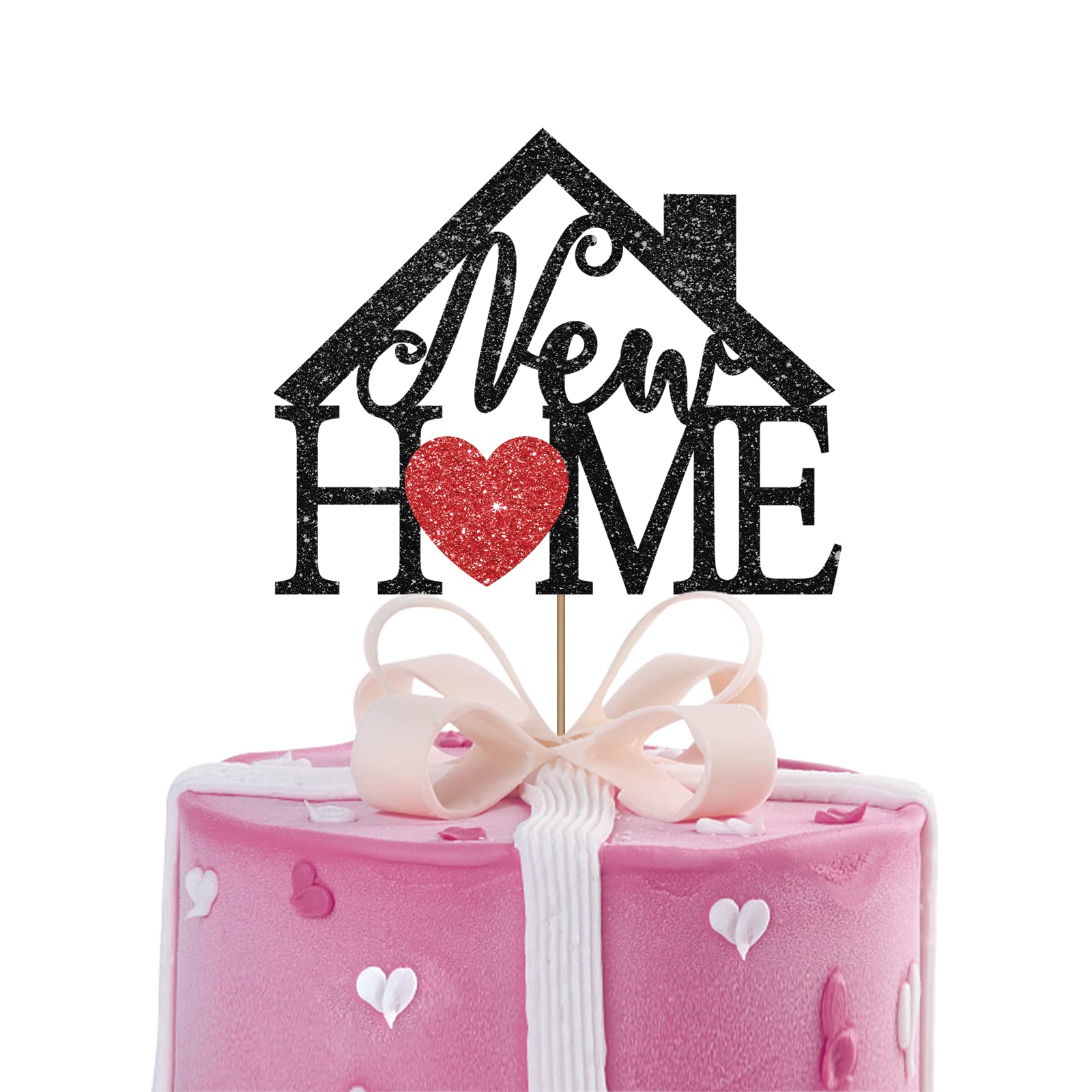 New Home Cake Topper, Family Themed Party Cake Decor, Welcome Home/House Warming/Home Sweet Home Party Decoration Supplies - Black Glitter